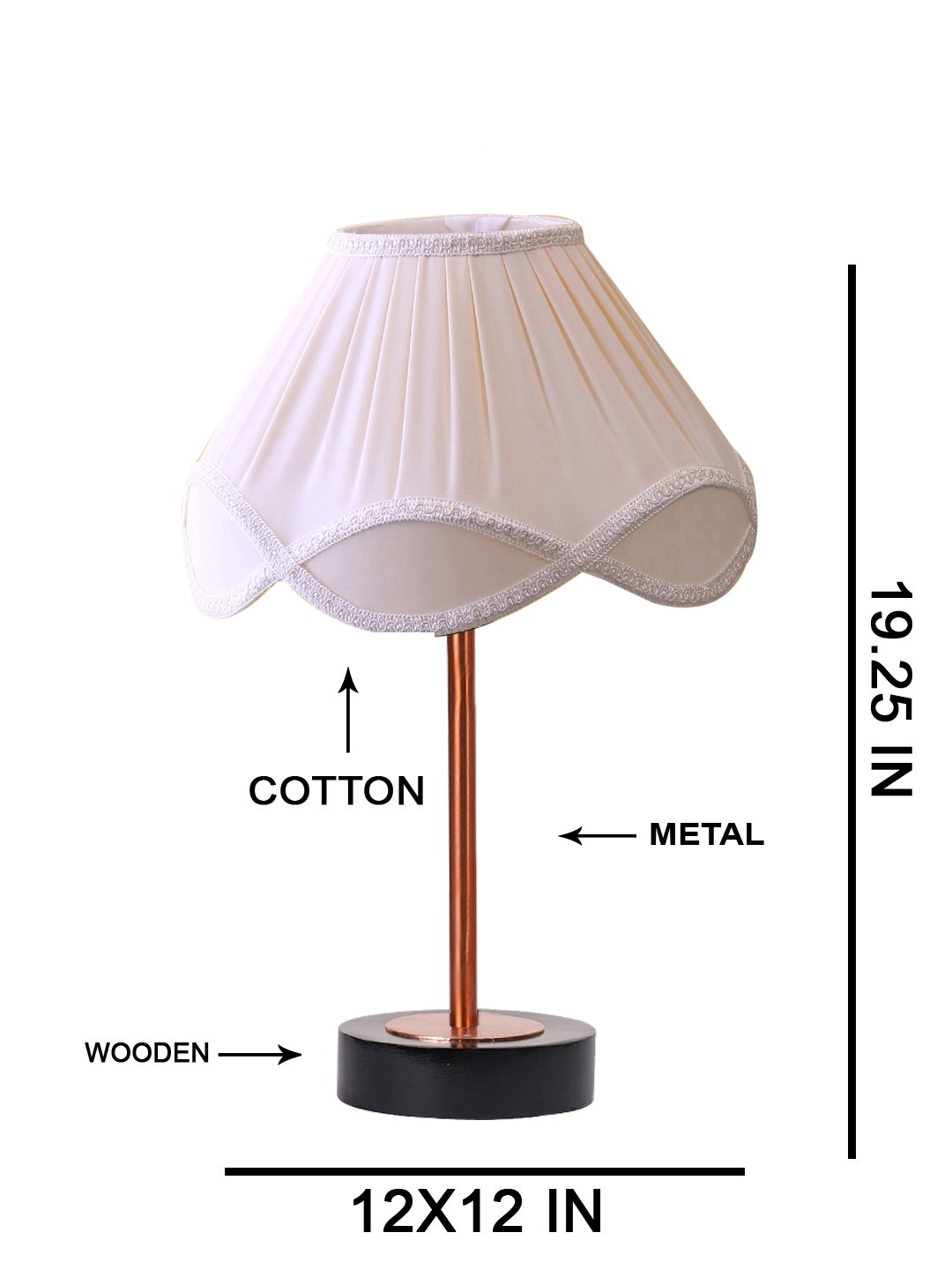 Ambika Home Luxury Premium Devansh Off-white cotton Vintage lamp with Black wood base & Copper finish Metal (12x19.25) Lamp with off-white Shade for Living Room, Bedroom & Hallway - Image 5