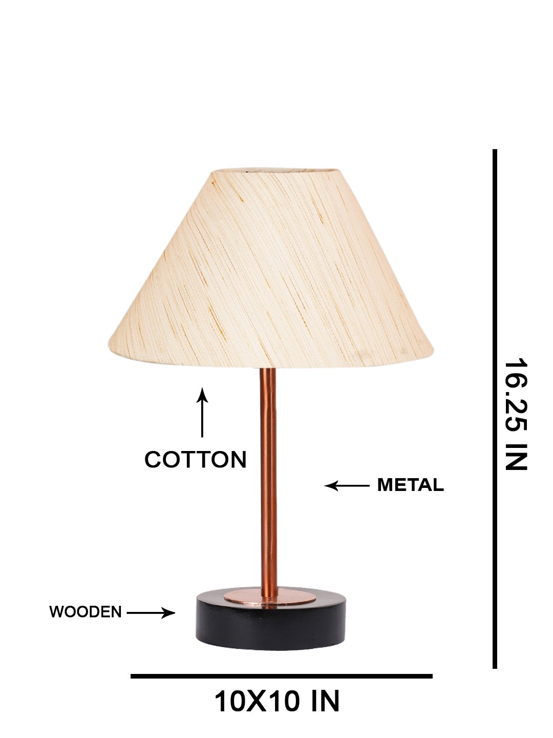 Ambika Home Luxury Premium Devansh off white cotton table lamp with Black wood base & Copper finish Metal (10X16.25 inches)-27 Lamp with off-white Shade for Living Room, Bedroom & Hallway - Image 5