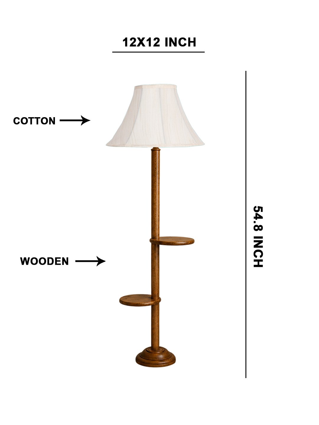 Ambika Home off white Soft back with Double Shelf floor Lamp Modern Floor Lamp | Off-white Cotton Shade, Wood Base | Luxury Living Room, Bedroom & Home Decor Lighting - Image 5