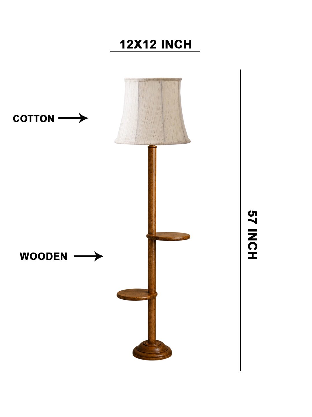 Ambika Home Soft back off-white cotton shade with Double Shelf floor Lamp Modern Floor Lamp | Off-white Cotton Shade, Wood Base | Luxury Living Room, Bedroom & Home Decor Lighting - Image 5