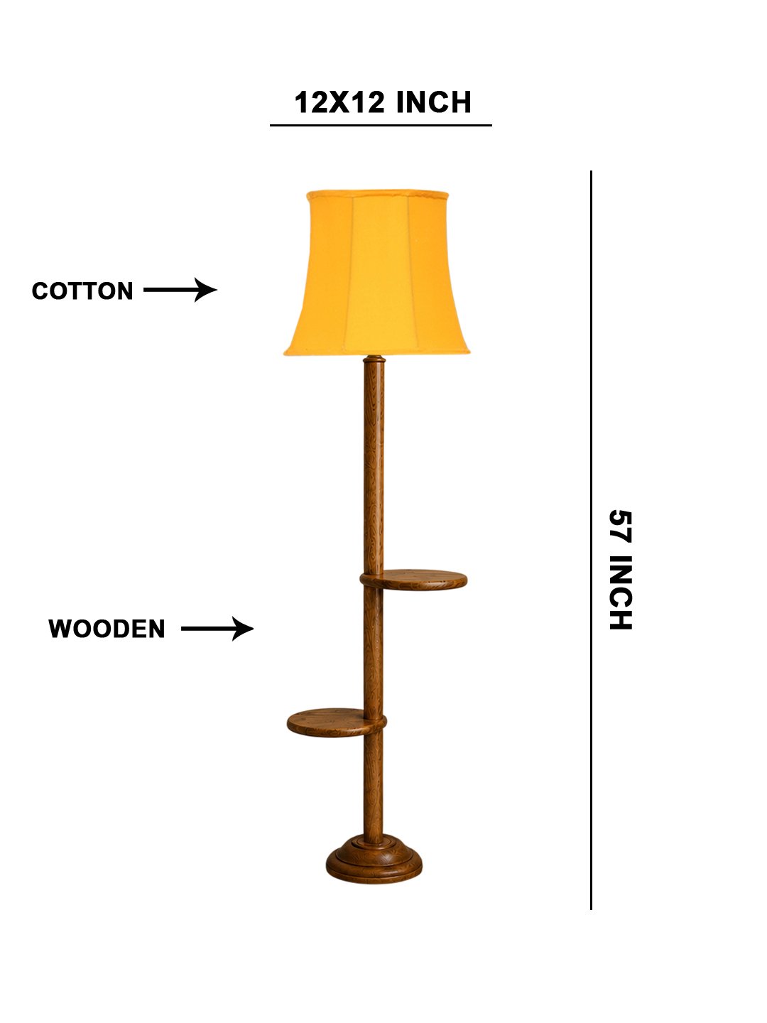 Ambika Home Soft back Orange cotton shade with Double Shelf floor Lamp Modern Floor Lamp | Orange Cotton Shade, Wood Base | Luxury Living Room, Bedroom & Home Decor Lighting - Image 5