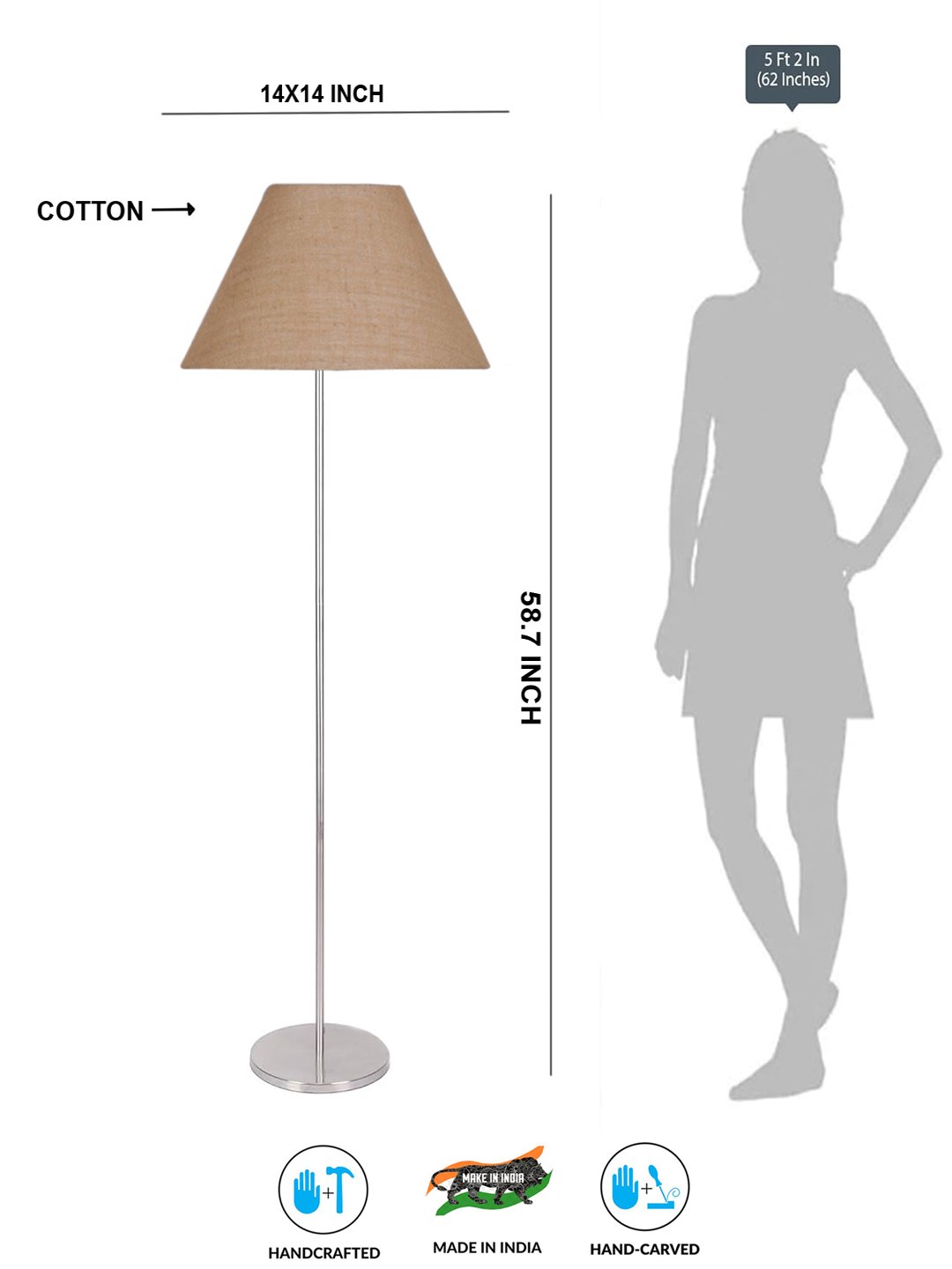 Ambika Home Premium Beige Designer Floor Lamp in Steel Finish for Modern Interiors | E27 Holder Included Bulb - Image 5