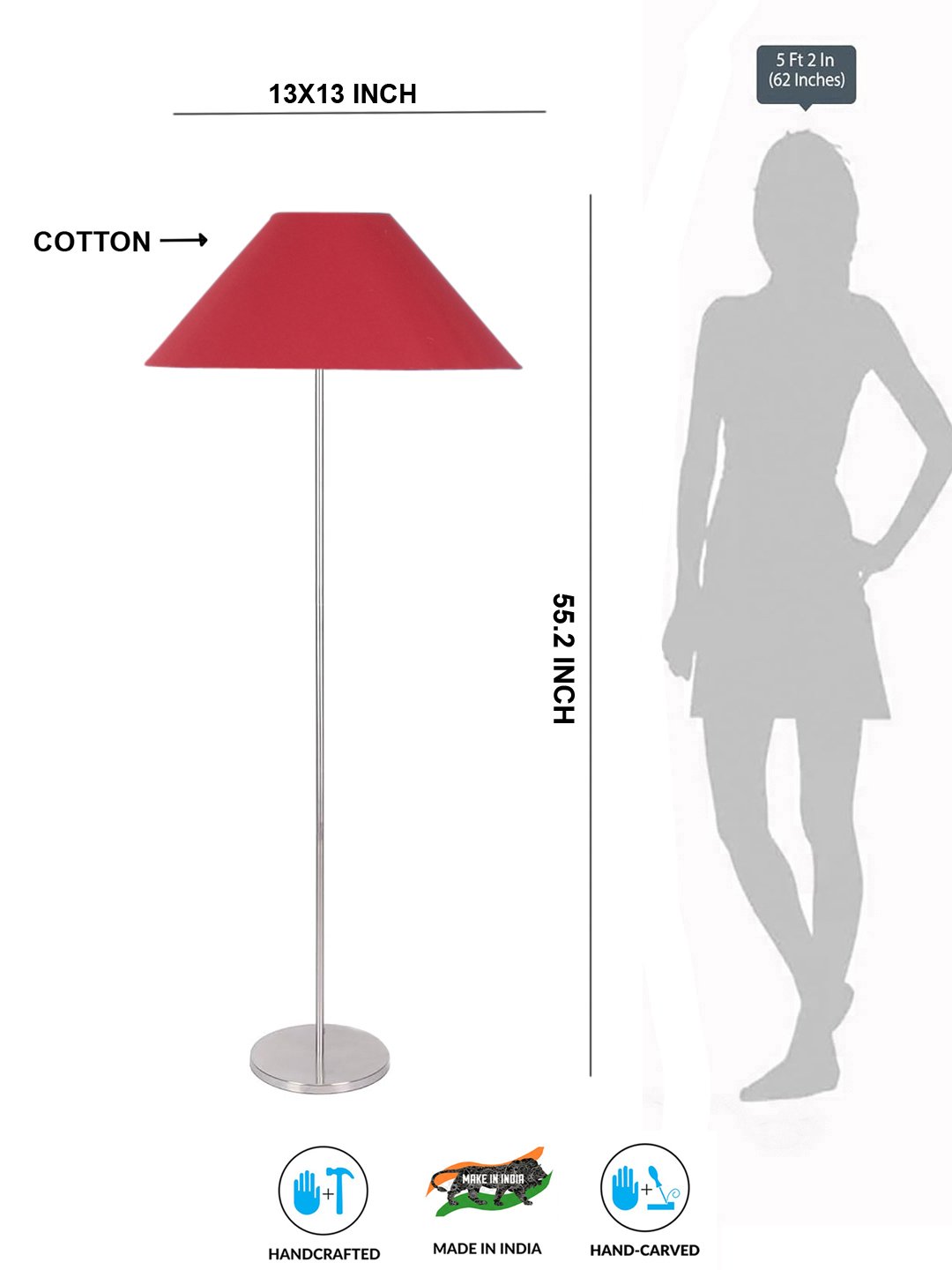 Ambika Home Premium Red Designer Floor Lamp in Steel Finish for Modern Interiors | E27 Holder Included Bulb - Image 5