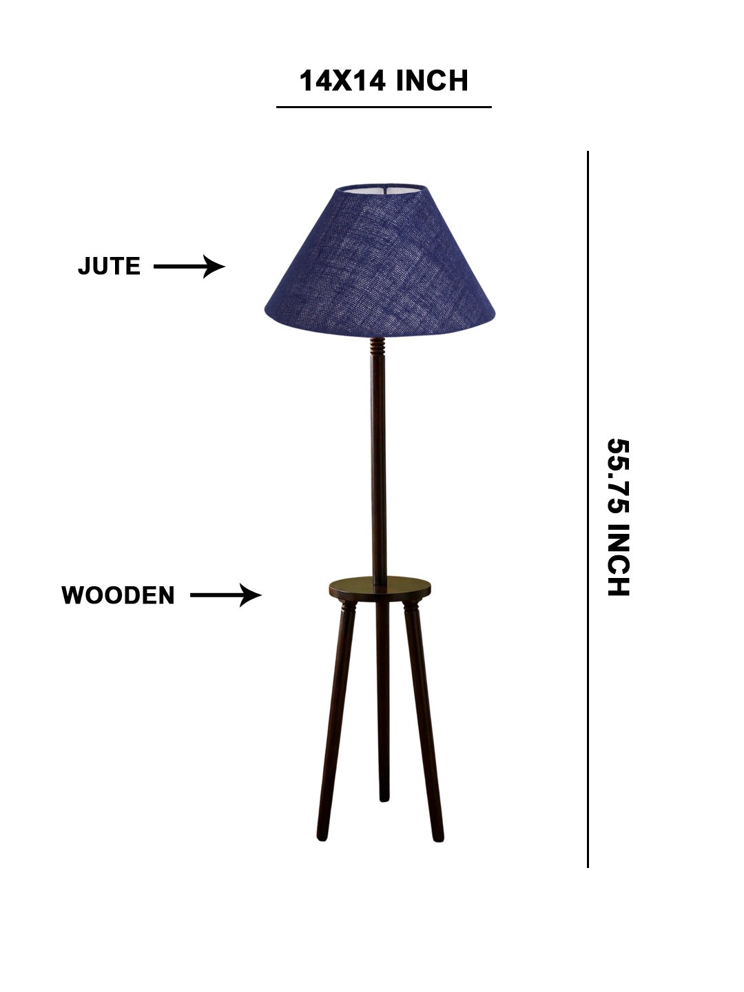 Premium Blue Jute Shade Floor Lamp with Wooden Shelf Stand for Living Room, Bedroom & Reading Corner | Modern Decorative Standing Lamp | Solid Wood Base | Elegant Home Lighting - Image 5
