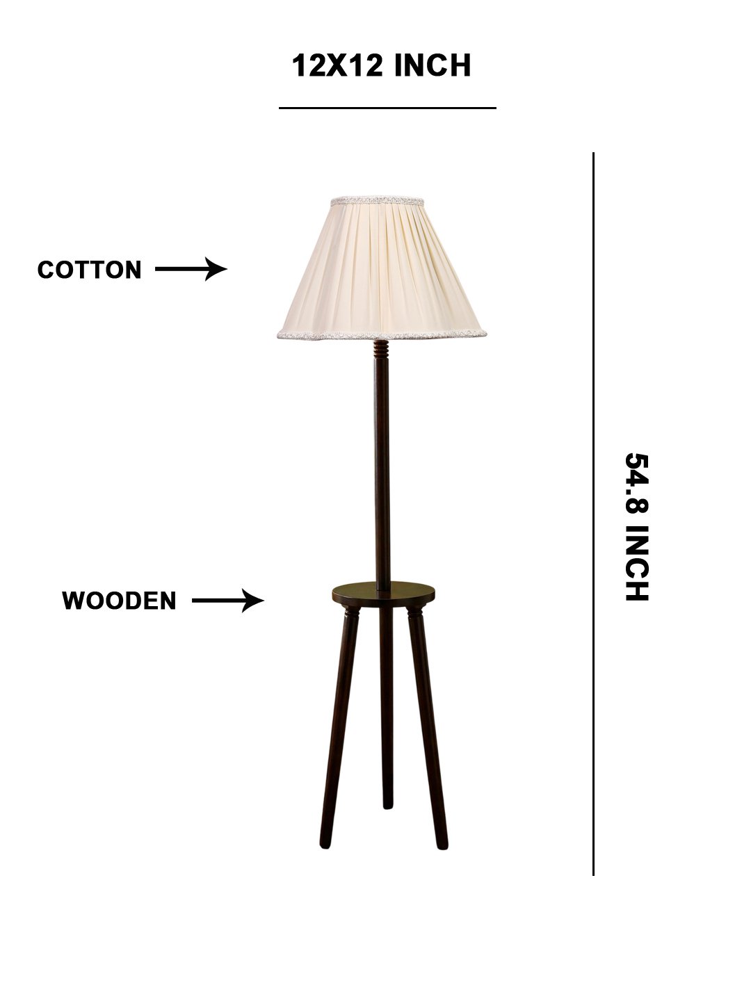 Premium Off-white Cotton Shade Floor Lamp with Wooden Shelf Stand for Living Room, Bedroom & Reading Corner | Modern Decorative Standing Lamp | Solid Wood Base | Elegant Home Lighting - Image 5