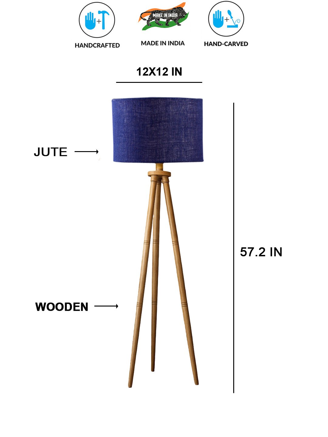 Ambika Home Maroon Shade Wooden Natural Tripod Floor Lamp for Living Room, Bedroom & Hotel Decor | E27 Holder Included Bulb - Image 5
