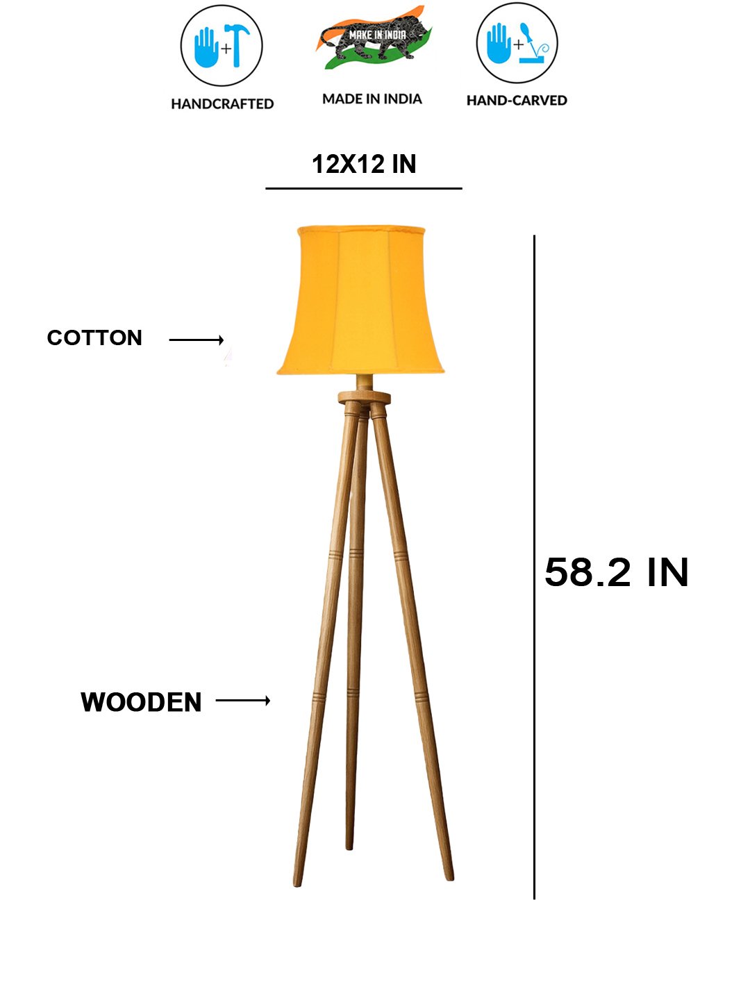 Ambika Home Designer Yellow Wooden Natural Tripod Floor Light for Living Space & Hotels | E27 Holder Included Bulb - Image 5