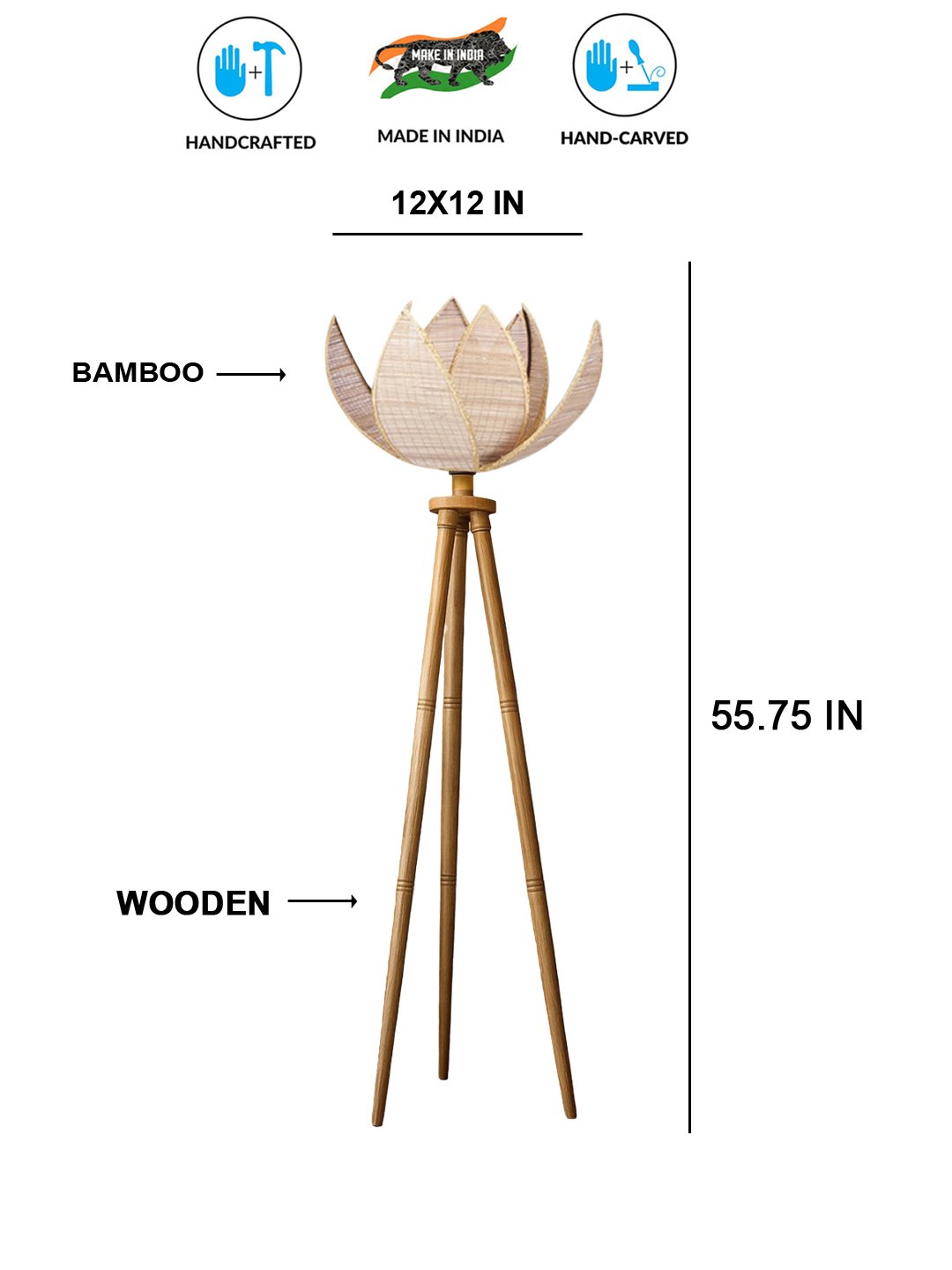 Ambika Home Designer Beige Bamboo Wooden Natural Tripod Floor Light for Living Space & Hotels | E27 Holder Included Bulb - Image 5
