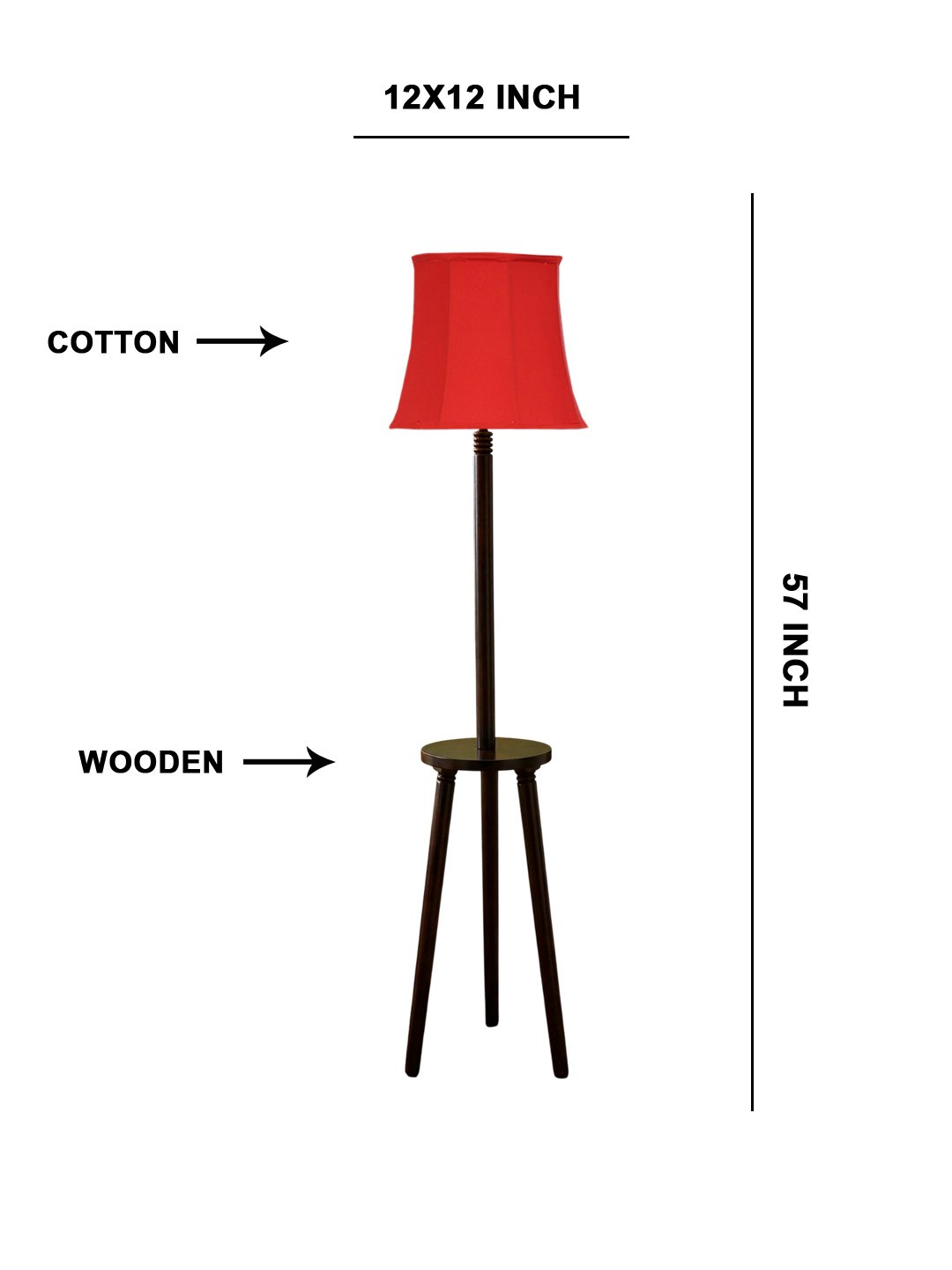 Premium Red Cotton Shade Floor Lamp with Wooden Shelf Stand for Living Room, Bedroom & Reading Corner | Modern Decorative Standing Lamp | Solid Wood Base | Elegant Home Lighting - Image 5