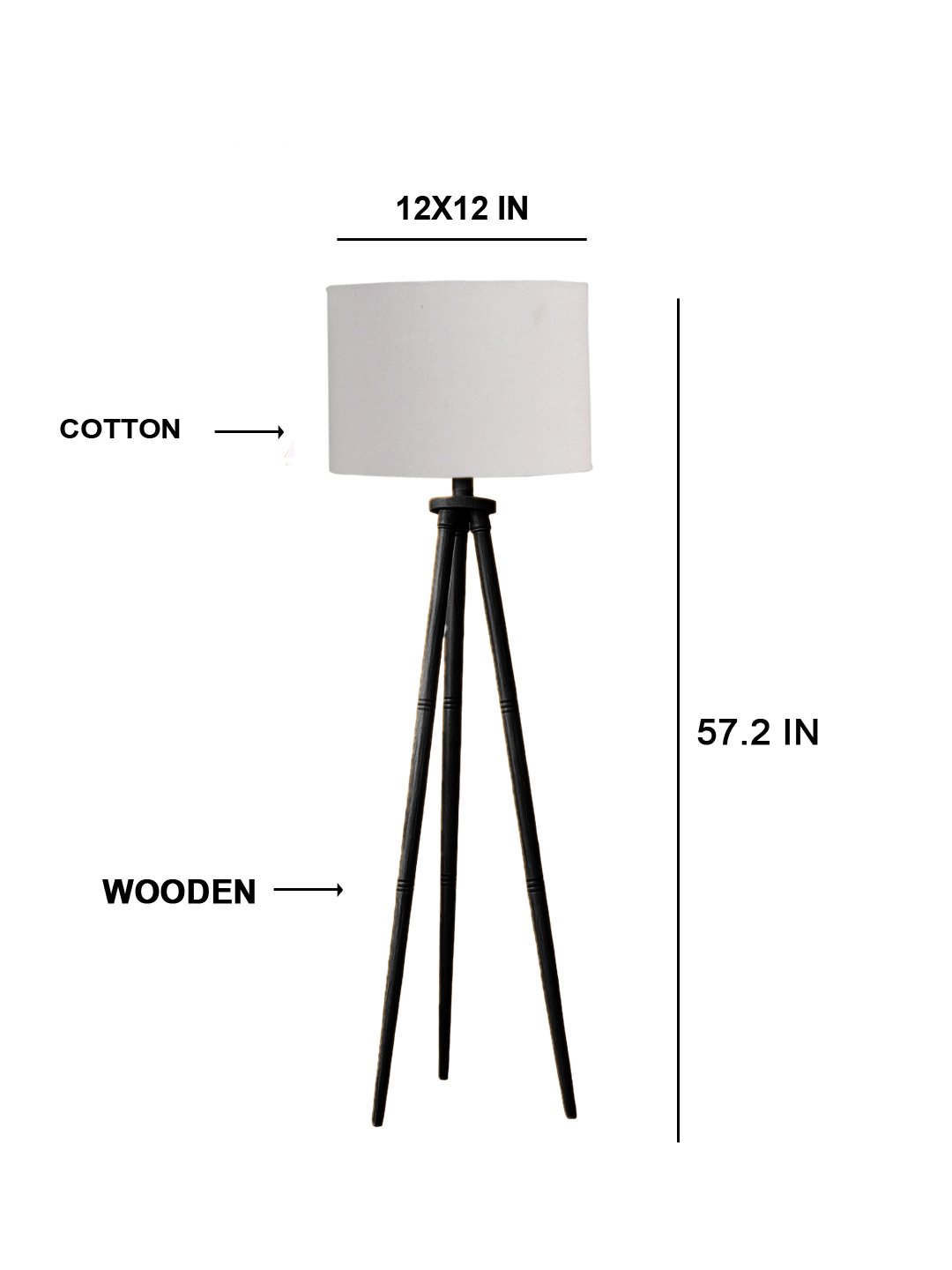 Ambika Home Grey Shade Wooden Tripod Floor Lamp for Living Room, Bedroom & Hotel Decor | E27 Holder Included Bulb - Image 5
