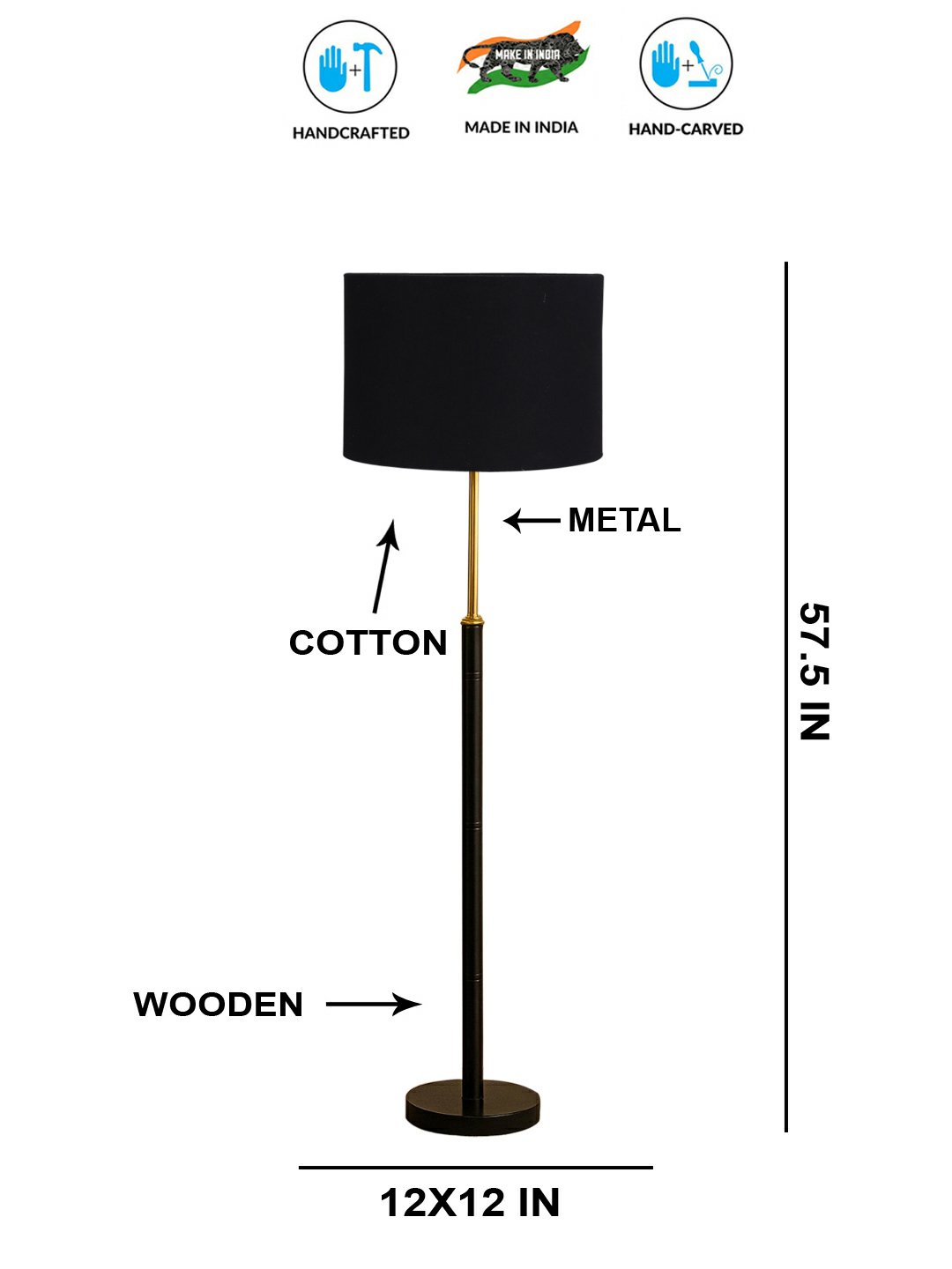 Ambika Home Black Shade Premium Floor Lamp for Living Room, Bedroom & Hallway | Decorative Standing Light | E27 Holder Included Bulb - Image 5