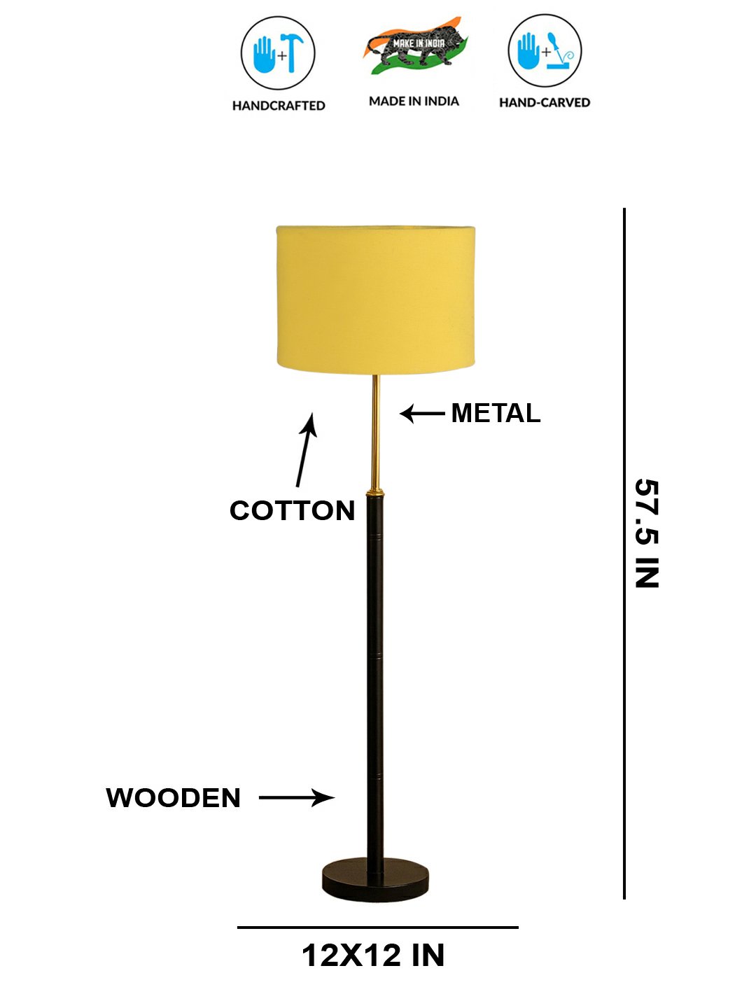 Ambika Home Yellow Shade Premium Floor Lamp for Living Room, Bedroom & Hallway | Decorative Standing Light | E27 Holder Included Bulb - Image 5