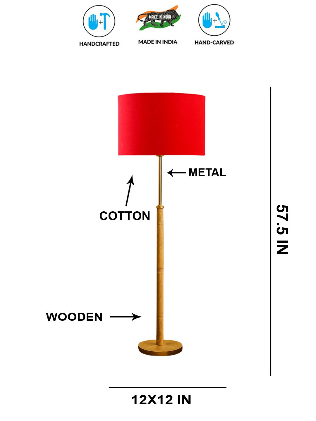 Ambika Home Red Shade Premium Floor Lamp for Living Room, Bedroom & Hallway | Decorative Standing Light | E27 Holder Included Bulb - Image 5