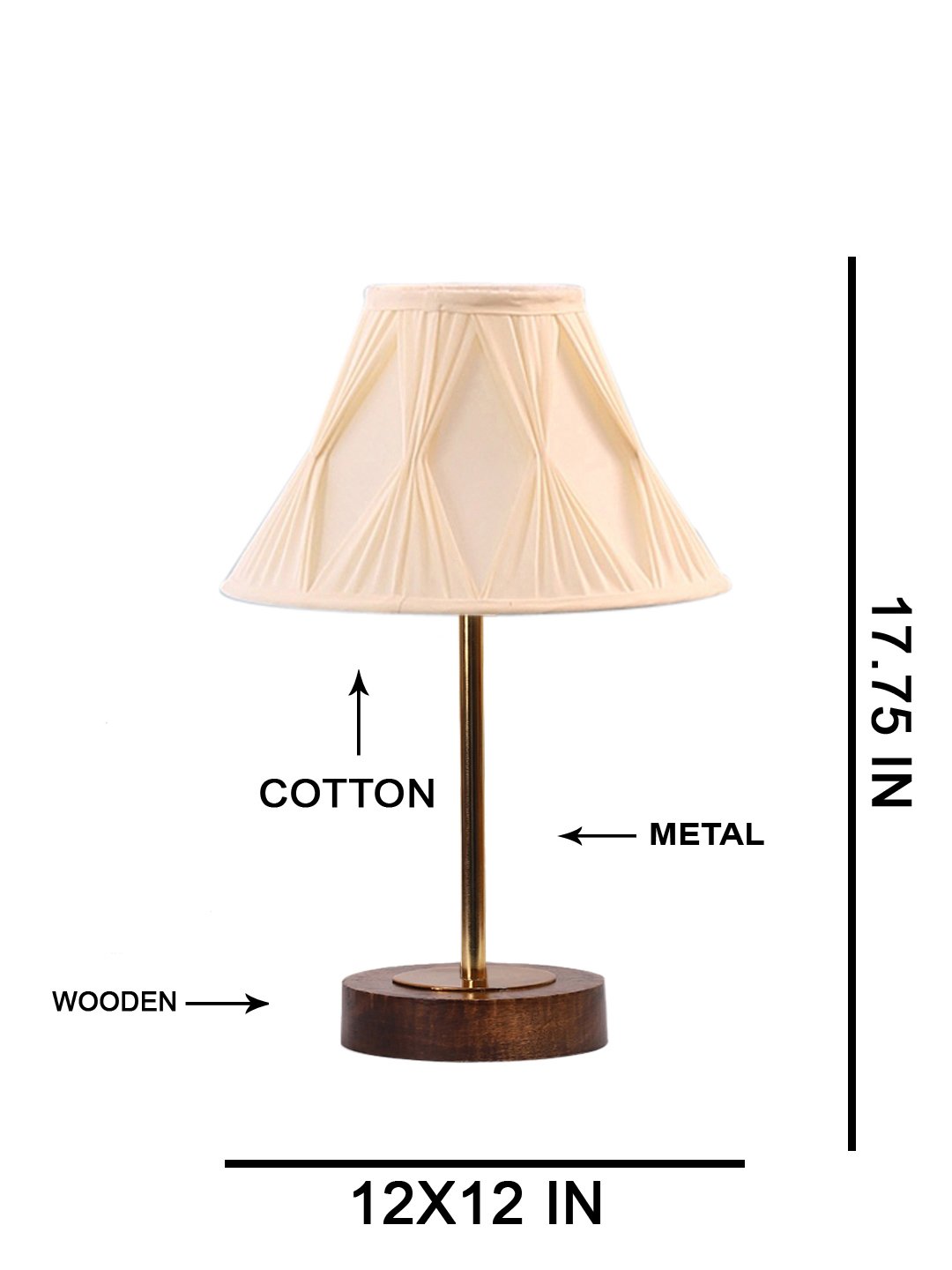 Ambika Home Luxury Premium Devansh Off-white cotton Vintage Curtain Pleated lamp with Brown wood Base & Golden finish Metal (12x17.75) Lamp with off-white Shade for Living Room, Bedroom & Hallway - Image 5
