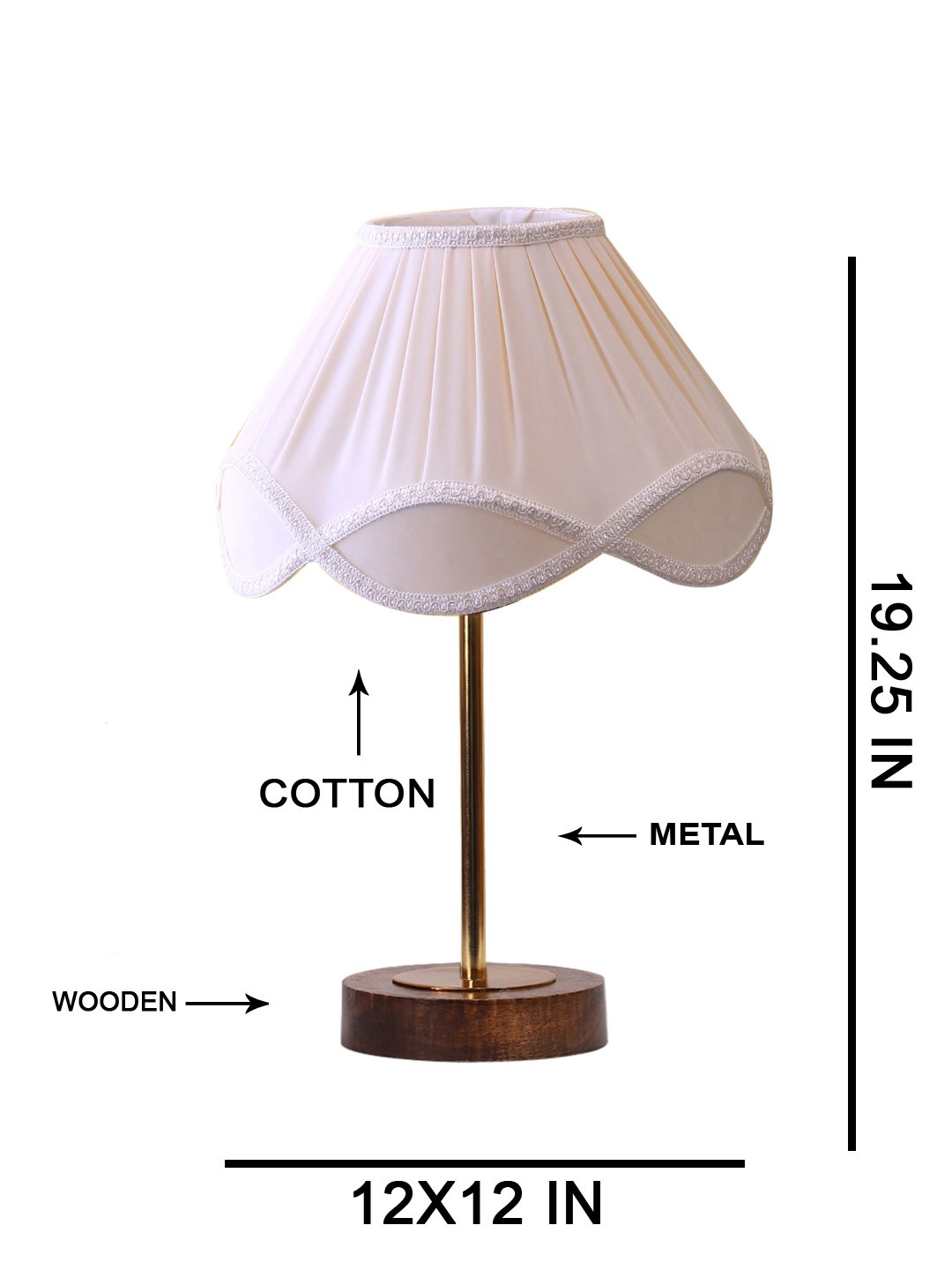 Ambika Home Luxury Premium Devansh Off-white cotton Vintage lamp with Brown wood Base & Golden finish Metal (12x19.25) Lamp with off-white Shade for Living Room, Bedroom & Hallway - Image 5