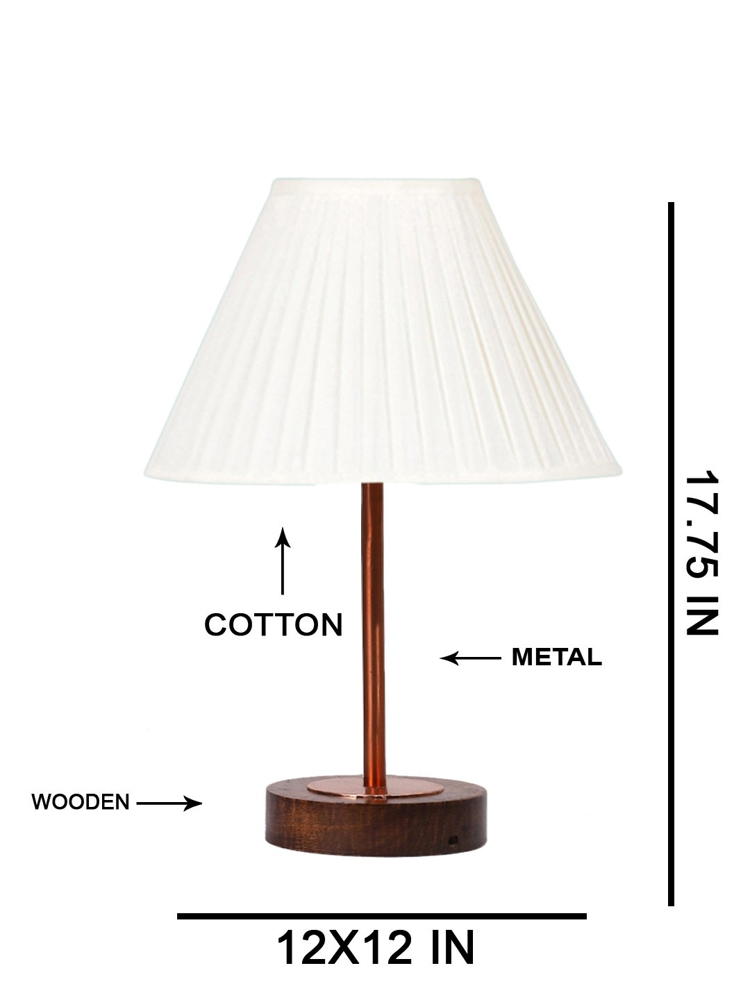 Ambika Home Luxury Premium Devansh Off-white cotton Vintage Straight Pleated lamp with Brown wood Base & Copper finish Metal (12x19) Lamp with off-white Shade for Living Room, Bedroom & Hallway - Image 5