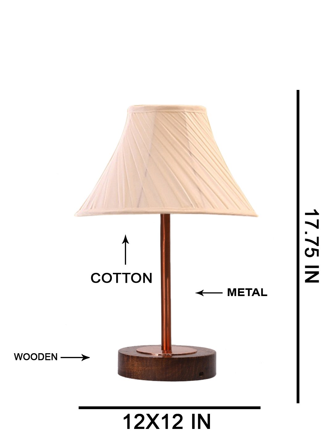 Ambika Home Luxury Premium Devansh Off-white cotton Vintage Cross Pleated lamp with Brown wood Base & Copper finish Metal (12x17.75) Lamp with off-white Shade for Living Room, Bedroom & Hallway - Image 5
