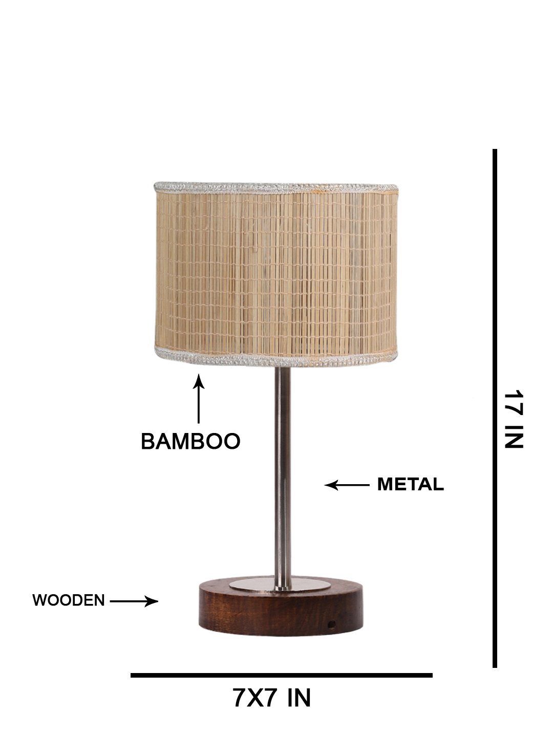 Ambika Home Luxury Premium Devansh Bamboo table lamp with Brown wood Base & Steel Pipe -(7X17 inches)-1 Lamp with Beige Shade for Living Room, Bedroom & Hallway - Image 5