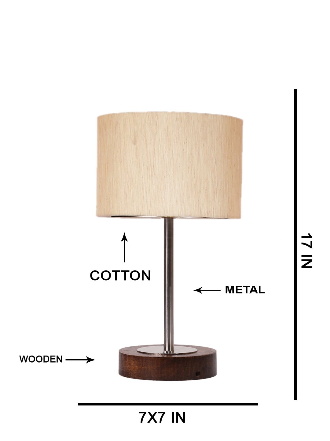 Ambika Home Luxury Premium Devansh off white cotton table lamp with Brown wood Base & Steel Pipe (7X17 inches)-2 Lamp with off-white Shade for Living Room, Bedroom & Hallway - Image 5