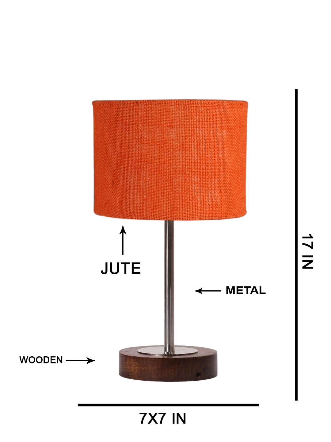 Ambika Home Luxury Premium Devansh Orange Jute table lamp with Brown wood Base & Steel Pipe (7X17 inches)-17 Lamp with Orange Shade for Living Room, Bedroom & Hallway - Image 5