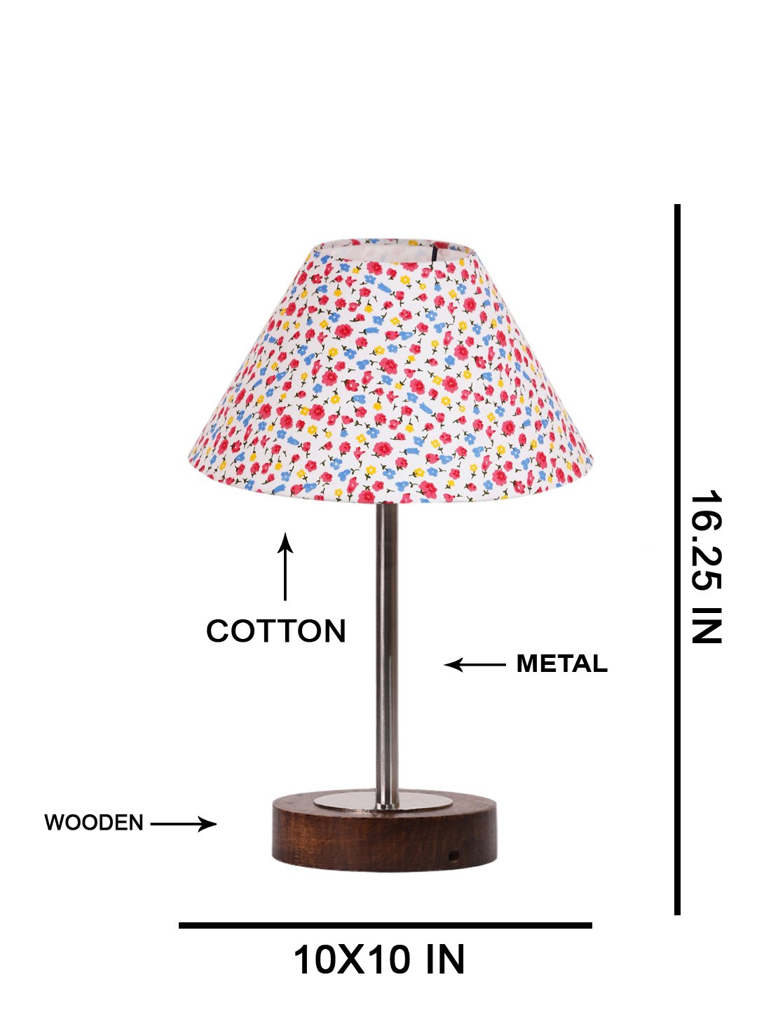 Ambika Home Luxury Premium Devansh Multicolor cotton table lamp with Brown wood Base & Steel Pipe (10X16.25 inches)-40 Lamp with Multi Shade for Living Room, Bedroom & Hallway - Image 5