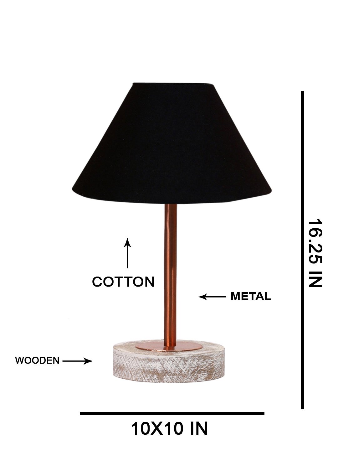 Ambika Home Luxury Premium Devansh Black cotton table lamp with White Brushed Wood Base & Copper finish Metal (10X16.25 inches)-28 Lamp with Black Shade for Living Room, Bedroom & Hallway - Image 5