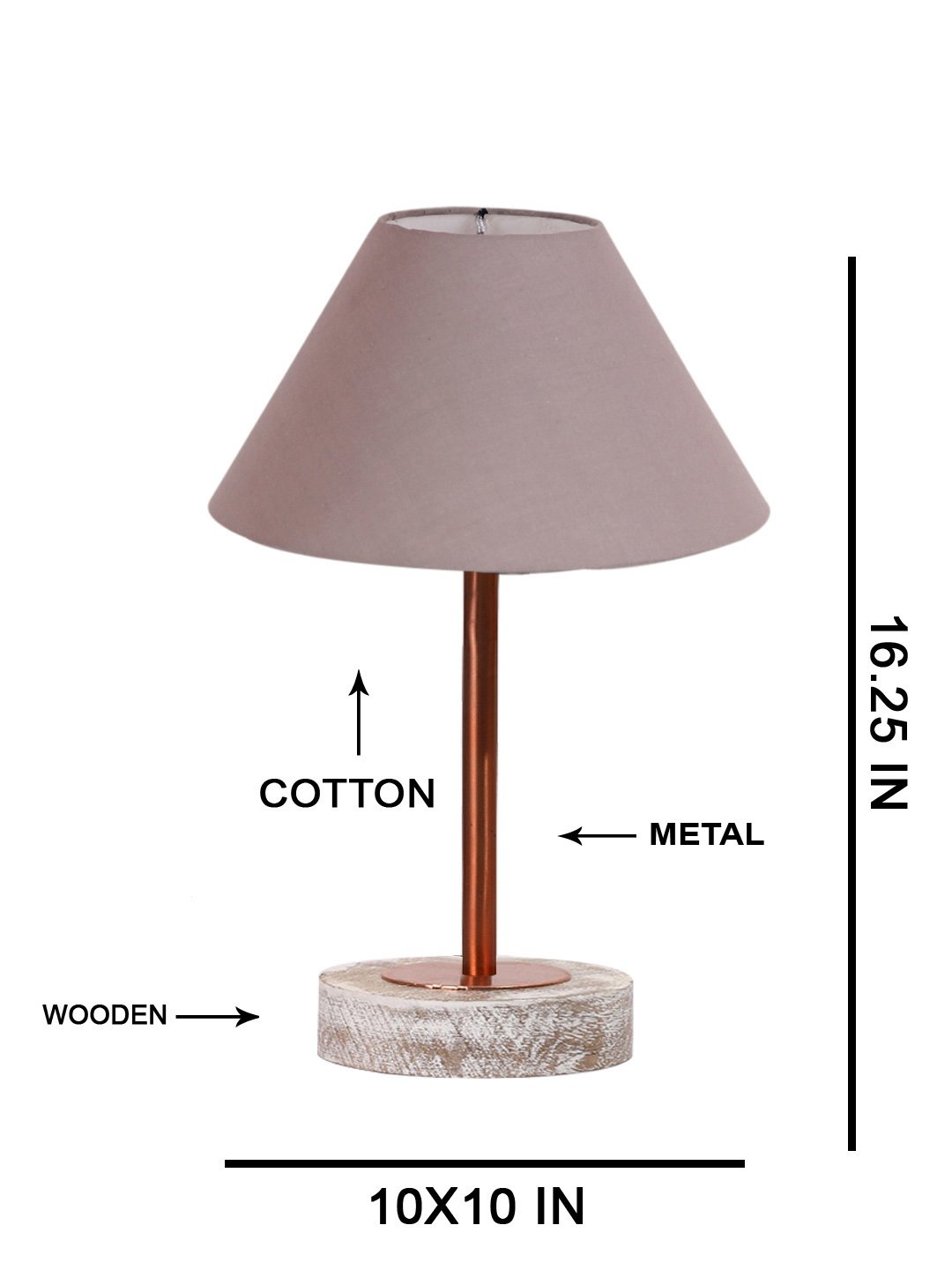 Ambika Home Luxury Premium Devansh Grey cotton table lamp with White Brushed Wood Base & Copper finish Metal (10X16.25 inches)-32 Lamp with Grey Shade for Living Room, Bedroom & Hallway - Image 5