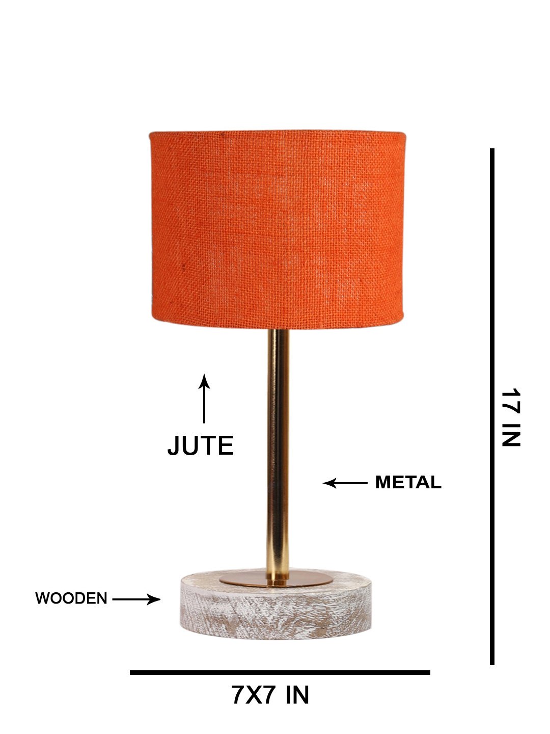 Ambika Home Luxury Premium Devansh Orange Jute table lamp with White Brushed Wood Base & Steel Pipe (7X17 inches)-17 Lamp with Orange Shade for Living Room, Bedroom & Hallway - Image 5