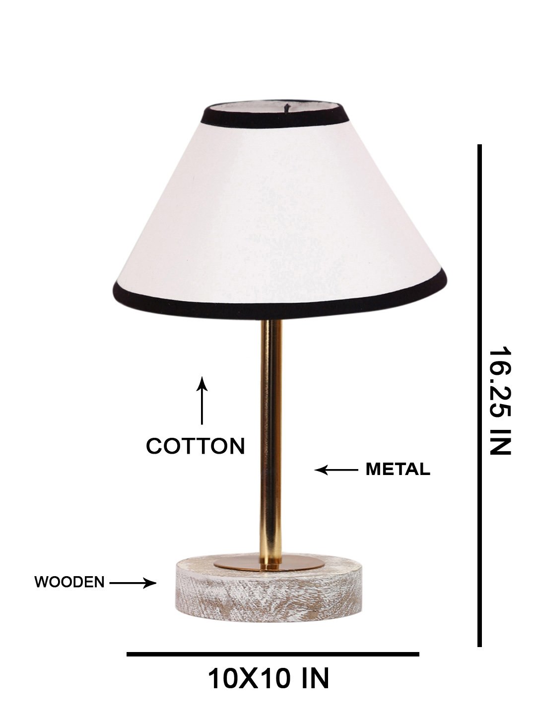 Ambika Home Luxury Premium Devansh Multicolor cotton table lamp with White Brushed Wood Base & Steel Pipe (10X16.25 inches)-33 Lamp with Multicolor Shade for Living Room, Bedroom & Hallway - Image 5