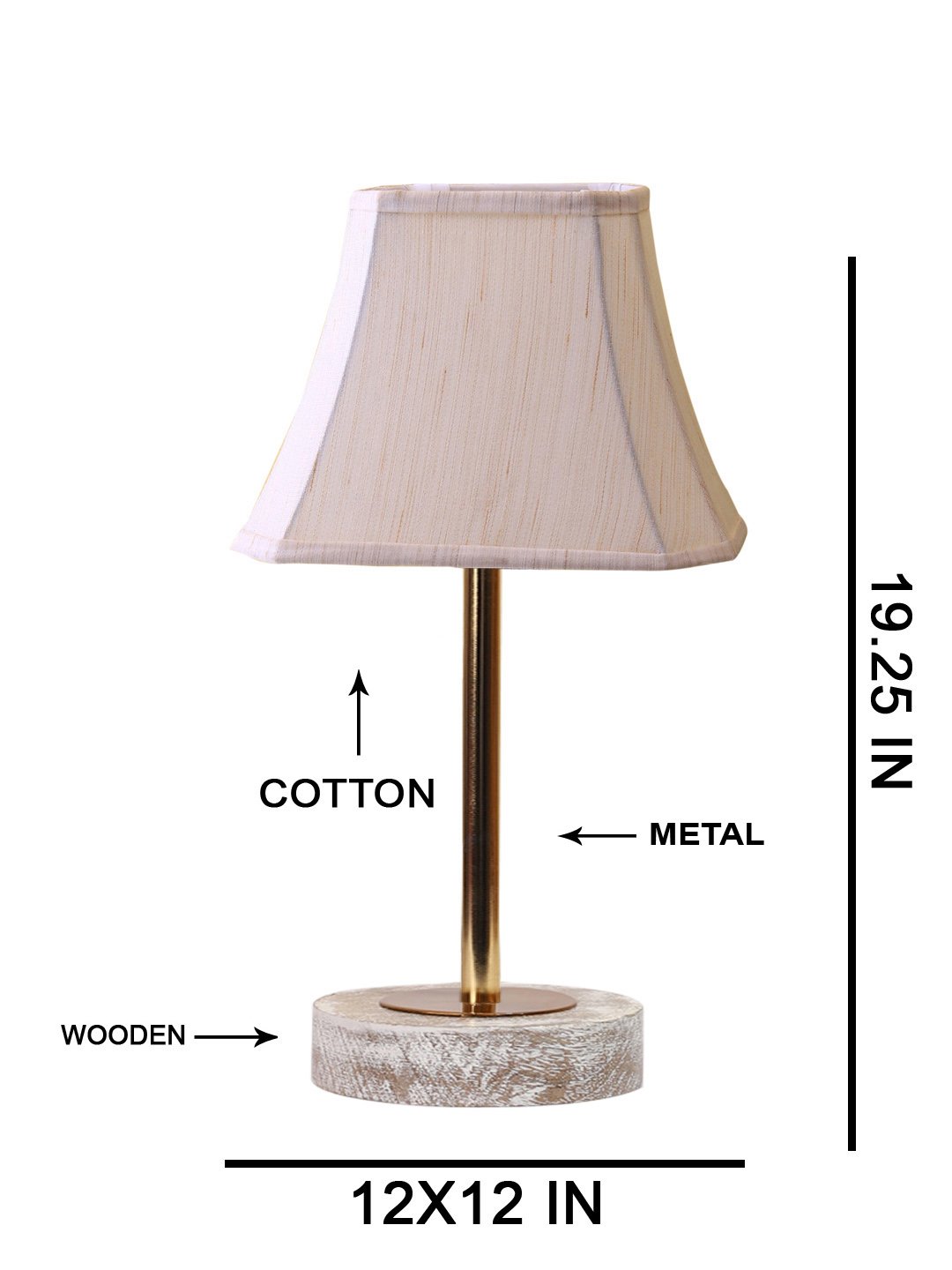 Ambika Home Luxury Premium Devansh Off-white cotton Vintage lamp with White Brushed Wood Base & Steel Pipe (12x8x19.25) Lamp with Off-white Shade for Living Room, Bedroom & Hallway - Image 5