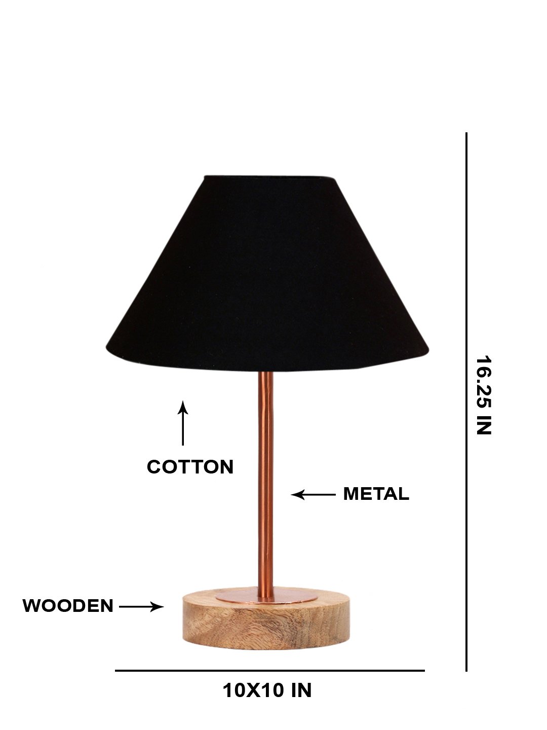 Ambika Home Luxury Premium Devansh Black cotton table lamp with Natural Wood Base & Copper Pipe (10X16.25 inches)-28 Lamp with Black Shade for Living Room, Bedroom & Hallway - Image 5