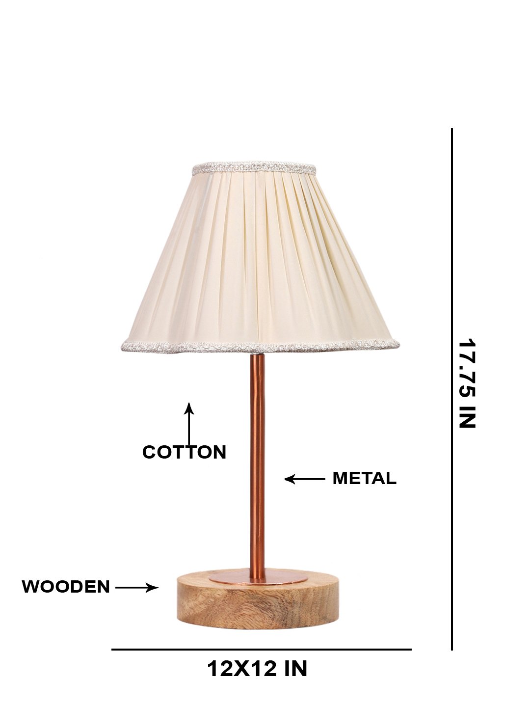 Ambika Home Luxury Premium Devansh Off-white cotton Vintage lamp with Natural Wood Base & Copper Pipe (12x8x19.25) Lamp with Off-white Shade for Living Room, Bedroom & Hallway - Image 5