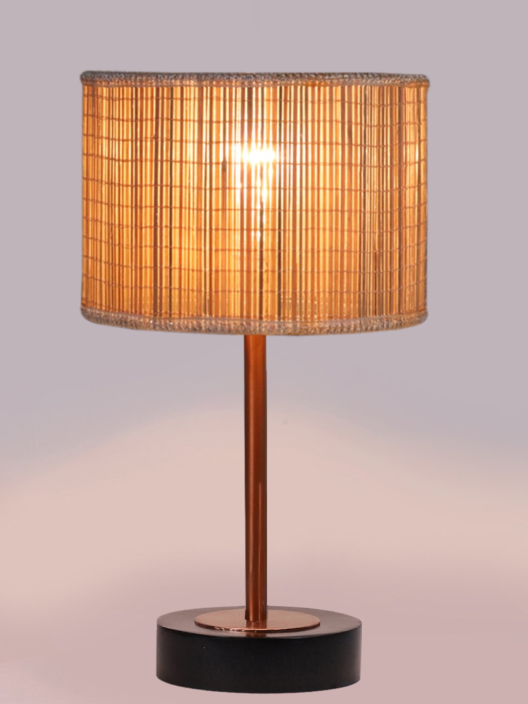 Ambika Home Luxury Premium Devansh Bamboo table lamp with Black wood base & Copper finish Metal -(7X17 inches)-1 Lamp with Beige Shade for Living Room, Bedroom & Hallway - Image 6