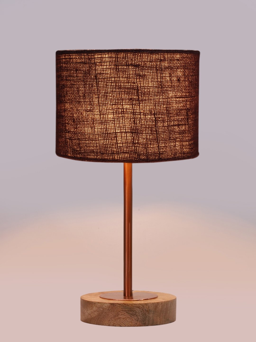Ambika Home Luxury Premium Devansh Brown Jute table lamp with Natural Wood Base & Copper Pipe (7X17 inches)-17 Lamp with Brown Shade for Living Room, Bedroom & Hallway - Image 6