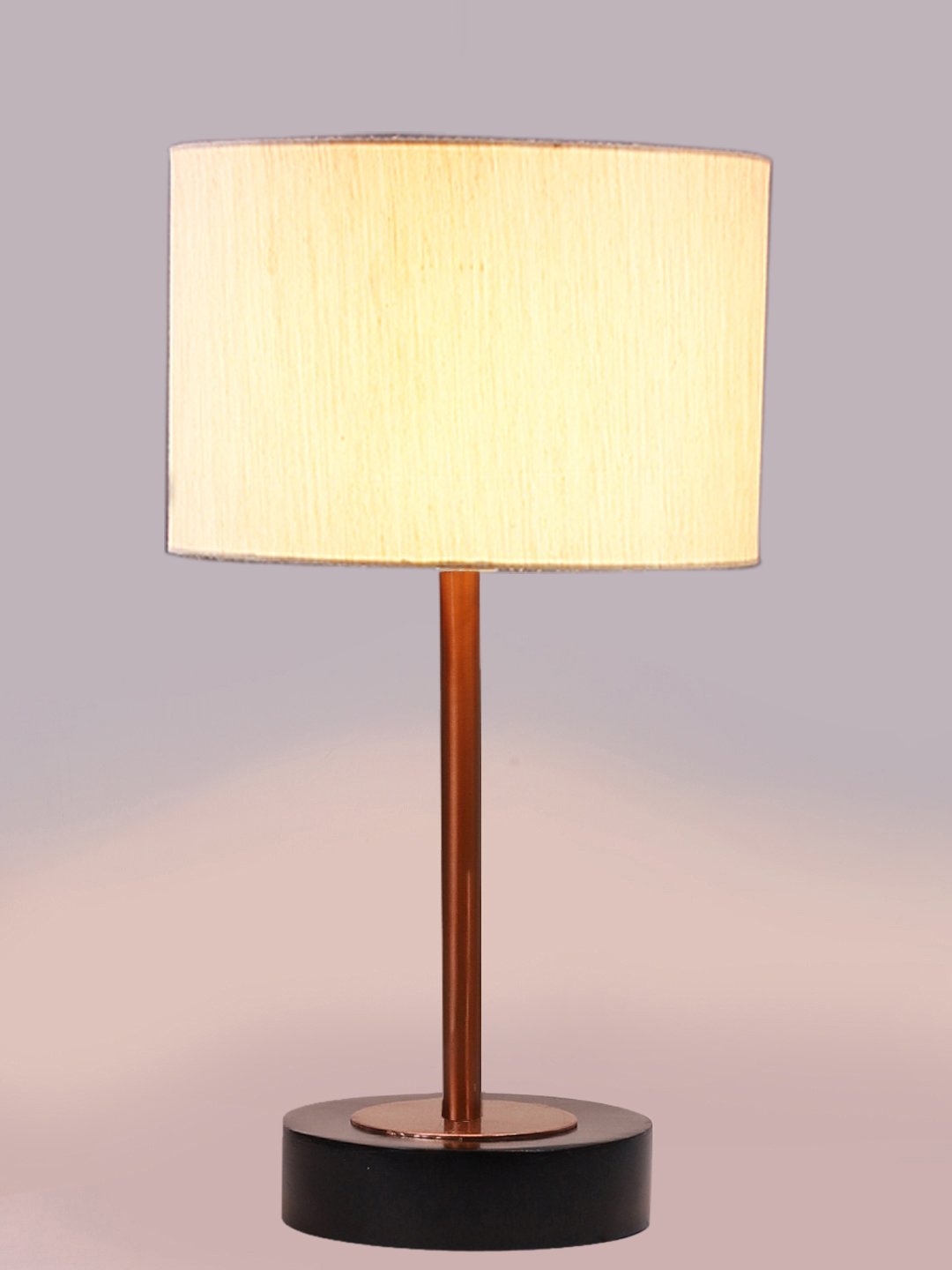 Ambika Home Luxury Premium Devansh off white cotton table lamp with Black wood base & Copper finish Metal (7X17 inches)-2 Lamp with off-white Shade for Living Room, Bedroom & Hallway - Image 6