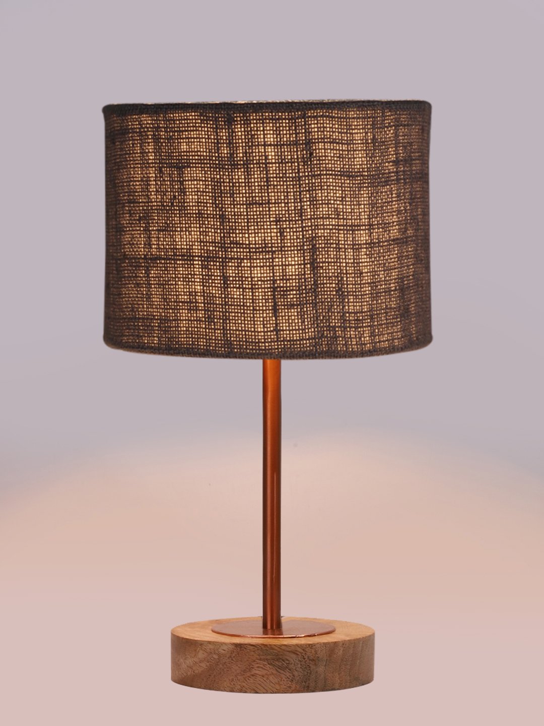 Ambika Home Luxury Premium Devansh Grey Jute table lamp with Natural Wood Base & Copper Pipe (7X17 inches)-17 Lamp with Grey Shade for Living Room, Bedroom & Hallway - Image 6