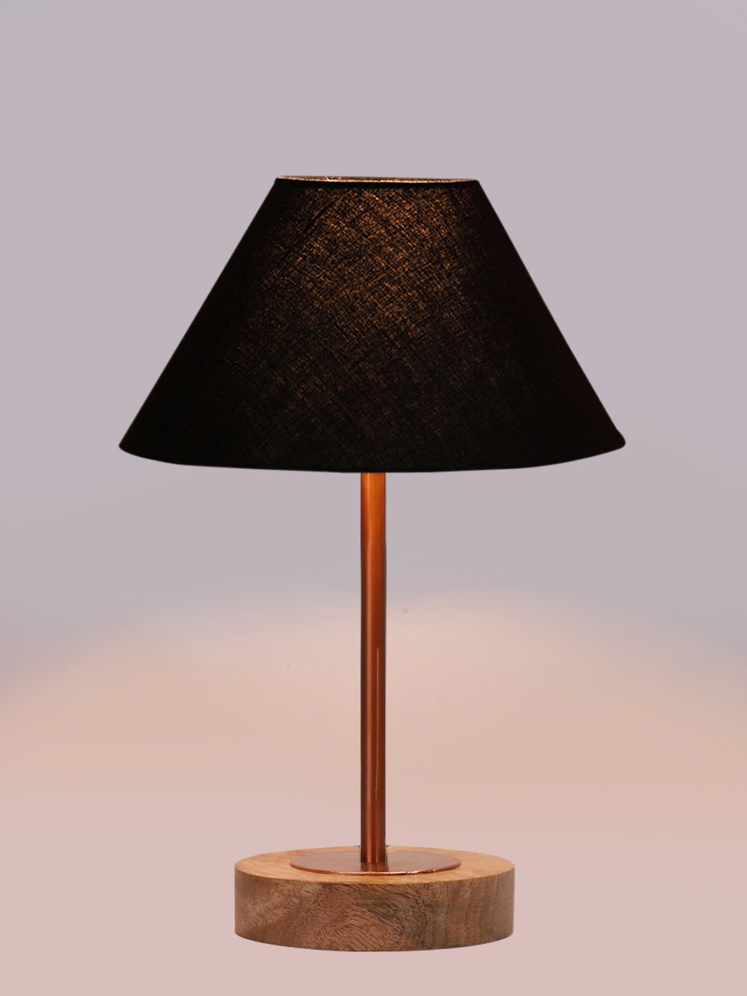 Ambika Home Luxury Premium Devansh Black cotton table lamp with Natural Wood Base & Copper Pipe (10X16.25 inches)-28 Lamp with Black Shade for Living Room, Bedroom & Hallway - Image 6