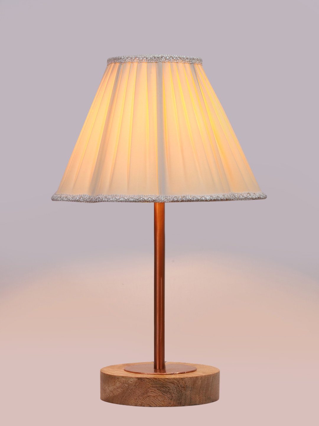 Ambika Home Luxury Premium Devansh Off-white cotton Vintage lamp with Natural Wood Base & Copper Pipe (12x8x19.25) Lamp with Off-white Shade for Living Room, Bedroom & Hallway - Image 6