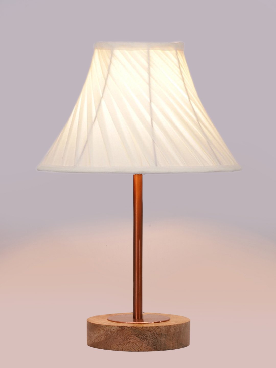 Ambika Home Luxury Premium Devansh Off-white cotton Vintage Straight Pleated lamp with Natural Wood Base & Copper Pipe (12x19) Lamp with off-white Shade for Living Room, Bedroom & Hallway - Image 6