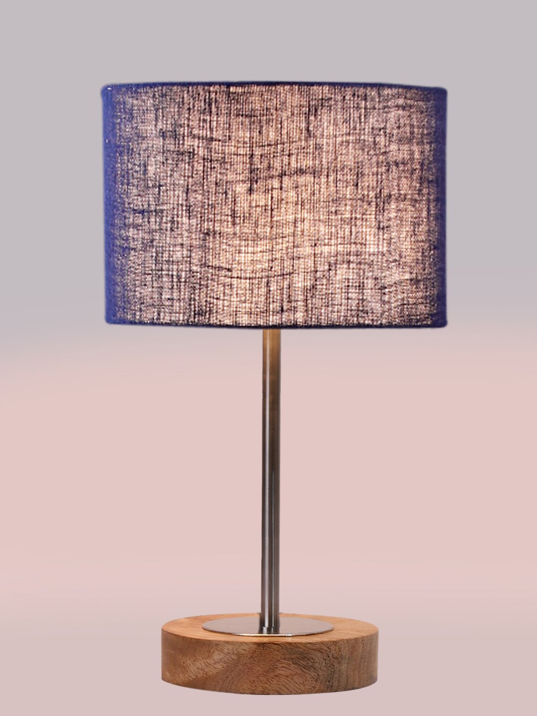 Ambika Home Luxury Premium Devansh Blue Jute table lamp with Natural Wood Base & Steel Pipe (7X17 inches)-13 Lamp with Blue Shade for Living Room, Bedroom & Hallway - Image 6