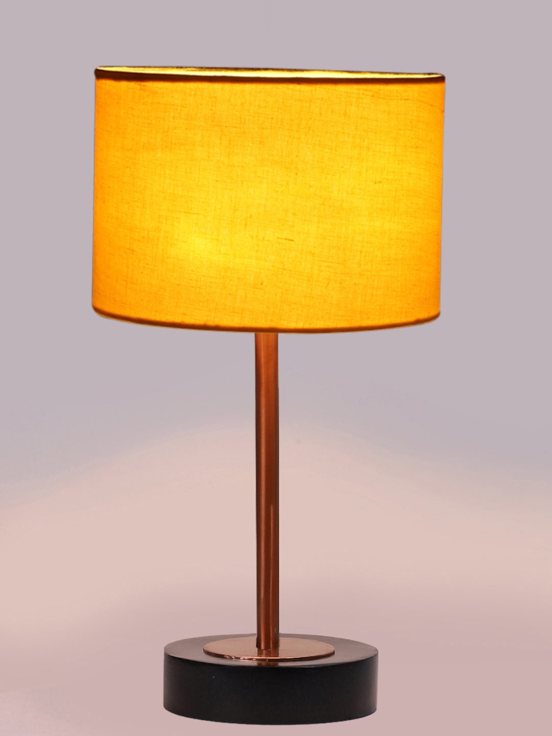 Ambika Home Luxury Premium Devansh Yellow cotton table lamp with Black wood base & Copper finish Metal (7X17 inches)-6 Lamp with Yellow Shade for Living Room, Bedroom & Hallway - Image 6