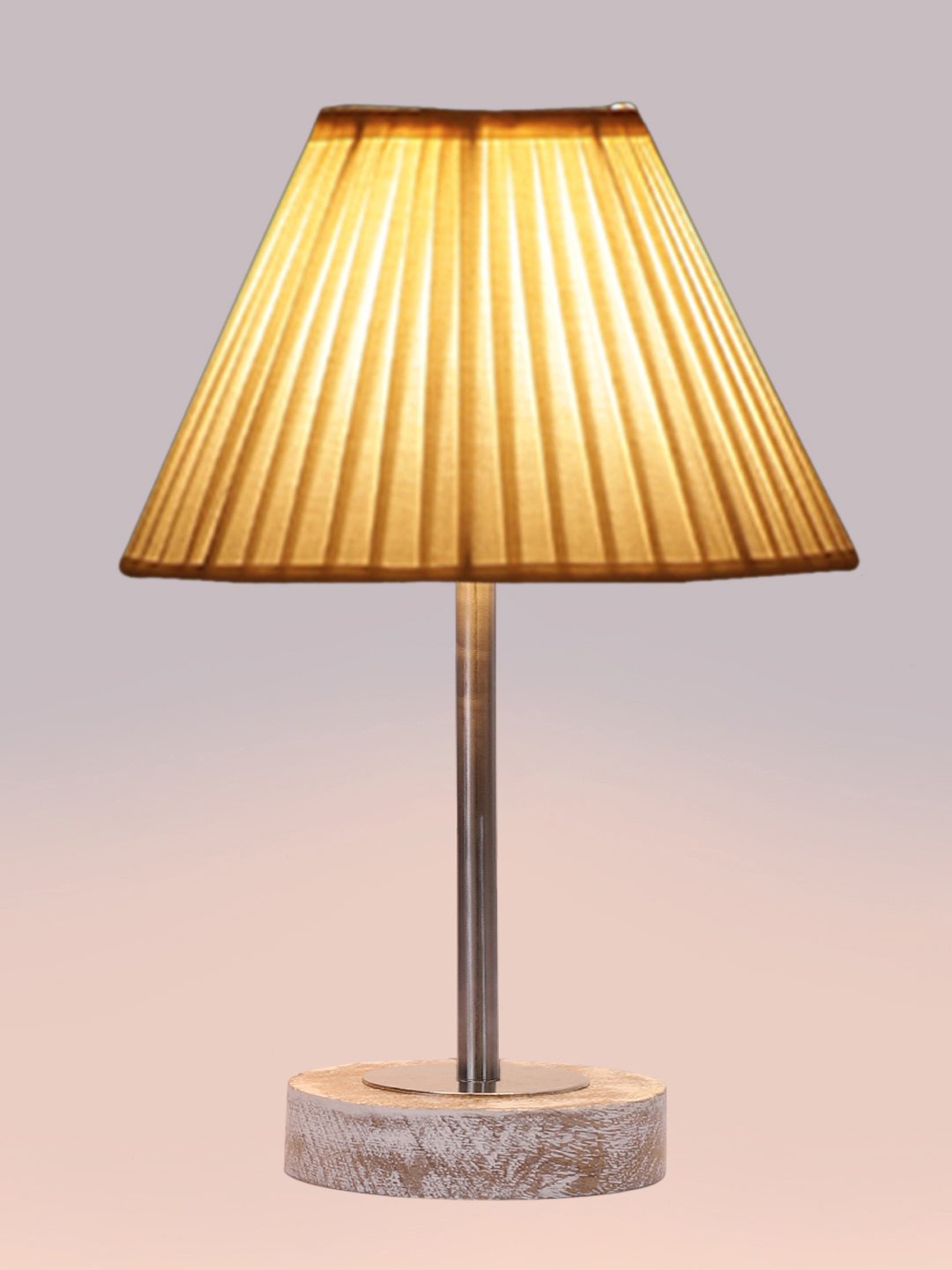 Ambika Home Luxury Premium Devansh Off-white cotton Vintage Straight Pleated lamp with White Brushed Wood Base & Golden finish Metal (12x19) Lamp with off-white Shade for Living Room, Bedroom & Hallway - Image 6