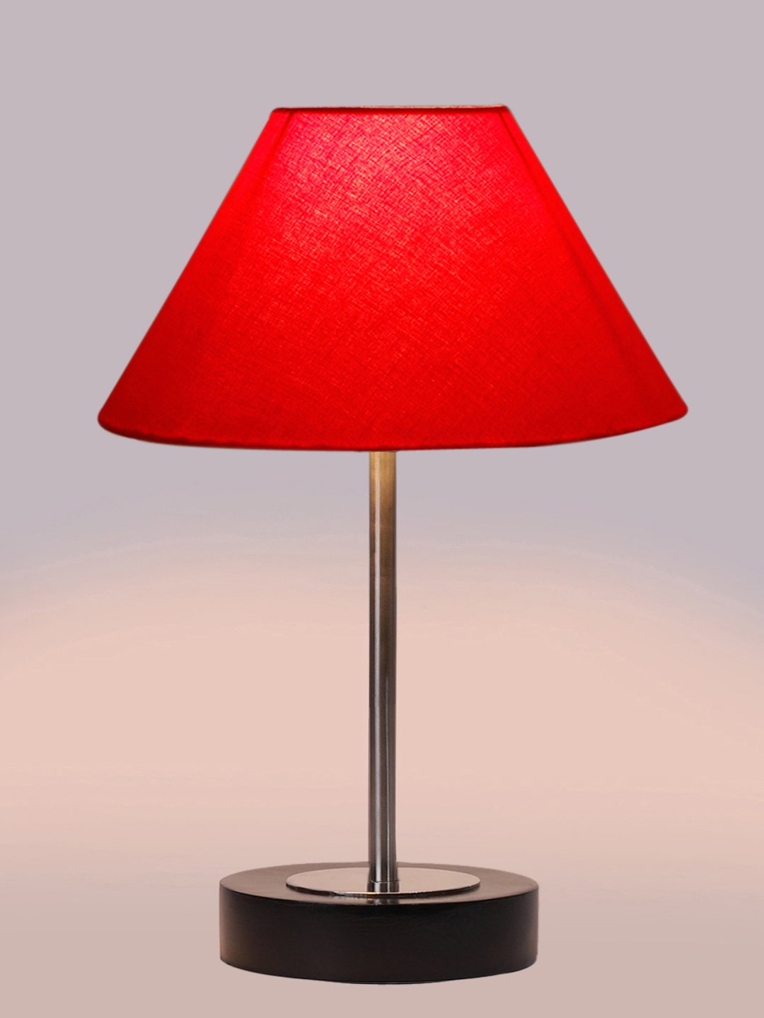 Ambika Home Luxury Premium Devansh Red cotton table lamp with Black wood base & Steel Pipe (10X16.25 inches)-29 Lamp with Red Shade for Living Room, Bedroom & Hallway - Image 6