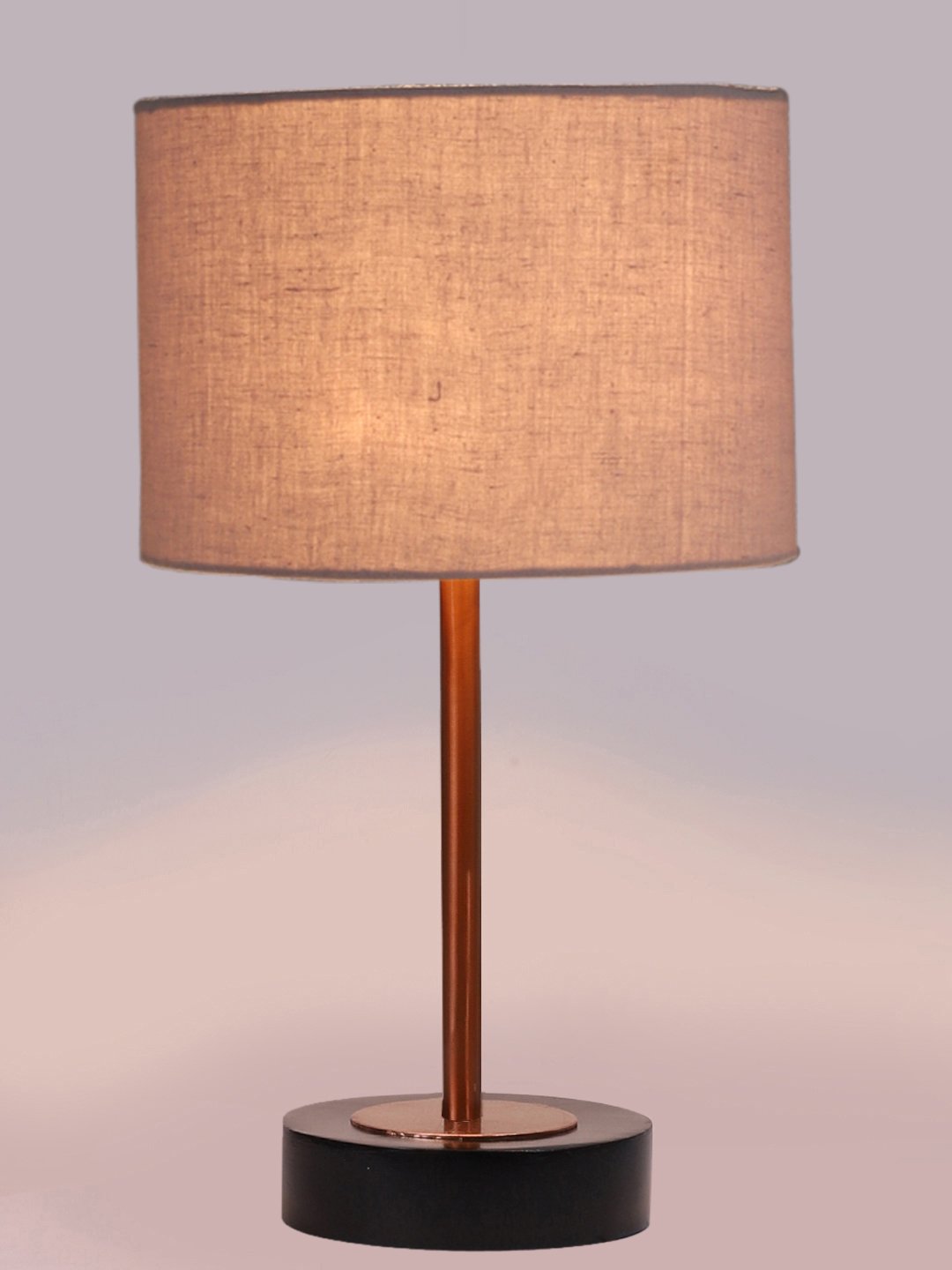 Ambika Home Luxury Premium Devansh Grey cotton table lamp with Black wood base & Copper finish Metal (7X17 inches)-7 Lamp with Grey Shade for Living Room, Bedroom & Hallway - Image 6