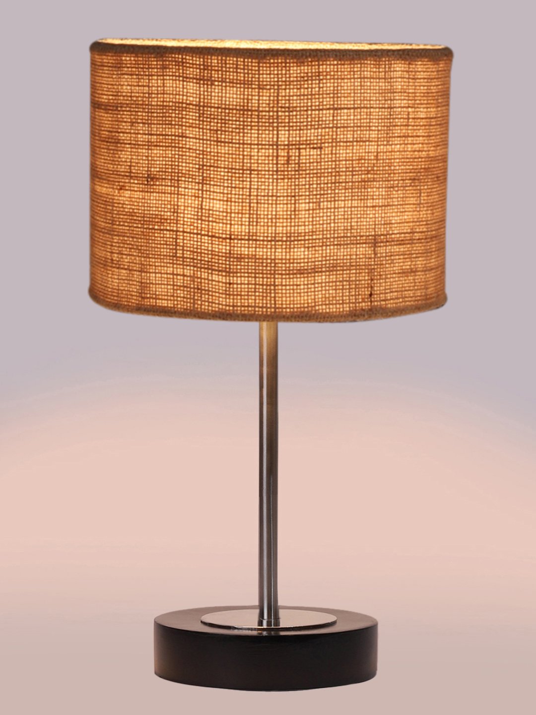 Ambika Home Luxury Premium Devansh Beige Jute table lamp with Black wood base & Steel Pipe (7X17 inches)-9 Lamp with Beige Shade for Living Room, Bedroom & Hallway - Image 6