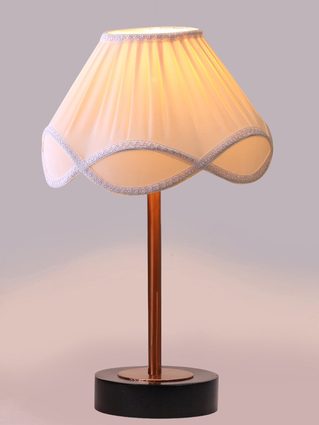 Ambika Home Luxury Premium Devansh Off-white cotton Vintage lamp with Black wood base & Copper finish Metal (12x19.25) Lamp with off-white Shade for Living Room, Bedroom & Hallway - Image 6