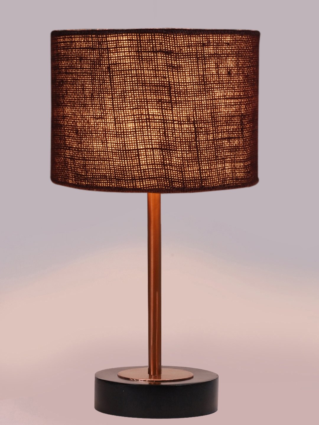 Ambika Home Luxury Premium Devansh Brown Jute table lamp with Black wood base & Copper finish Metal (7X17 inches)-17 Lamp with Brown Shade for Living Room, Bedroom & Hallway - Image 6