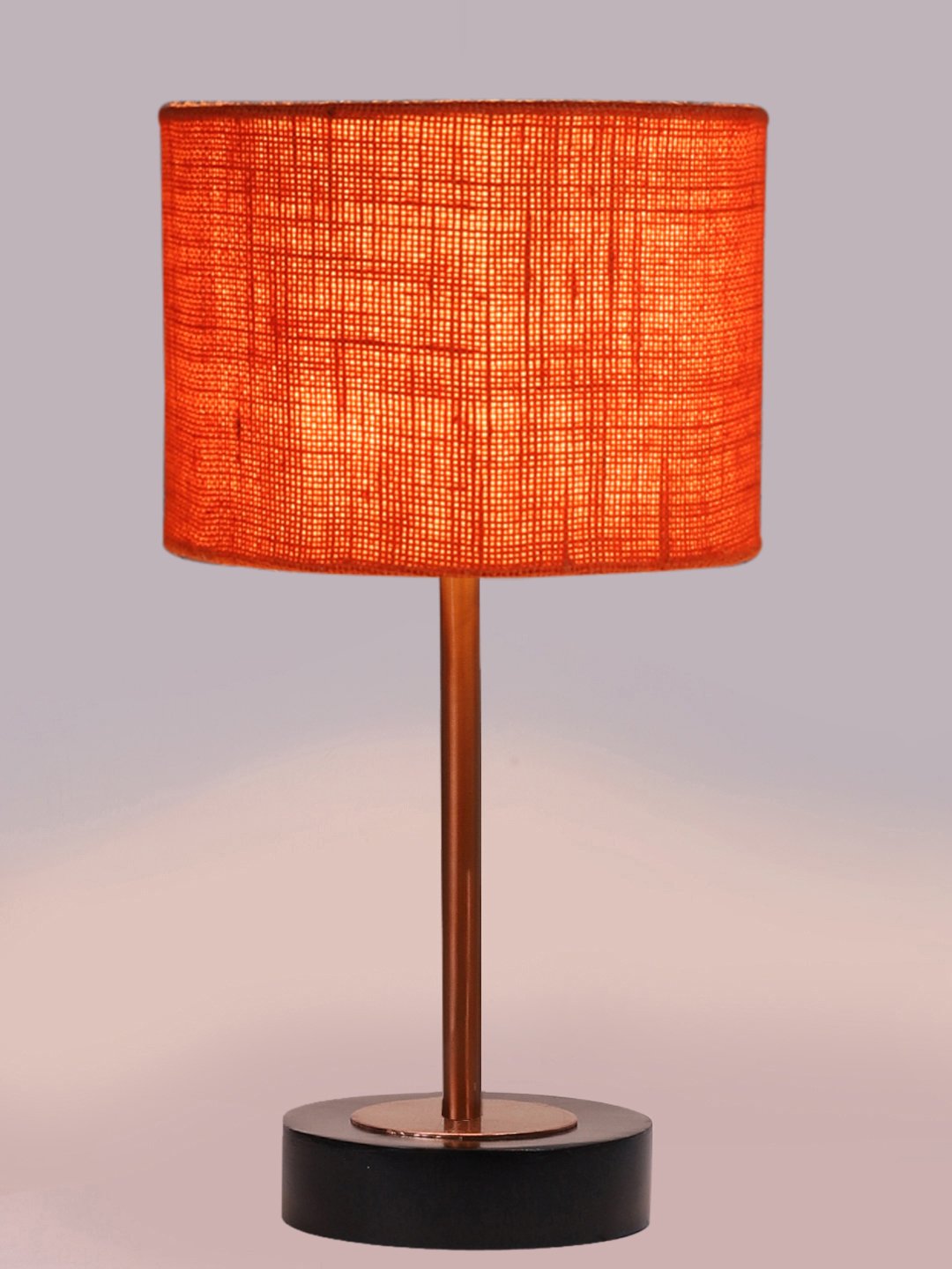 Ambika Home Luxury Premium Devansh Orange Jute table lamp with Black wood base & Copper finish Metal (7X17 inches)-17 Lamp with Orange Shade for Living Room, Bedroom & Hallway - Image 6
