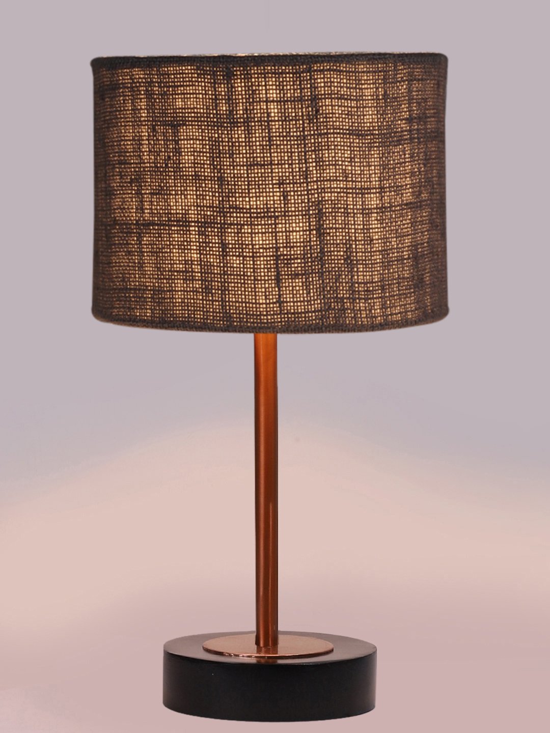 Ambika Home Luxury Premium Devansh Grey Jute table lamp with Black wood base & Copper finish Metal (7X17 inches)-17 Lamp with Grey Shade for Living Room, Bedroom & Hallway - Image 6