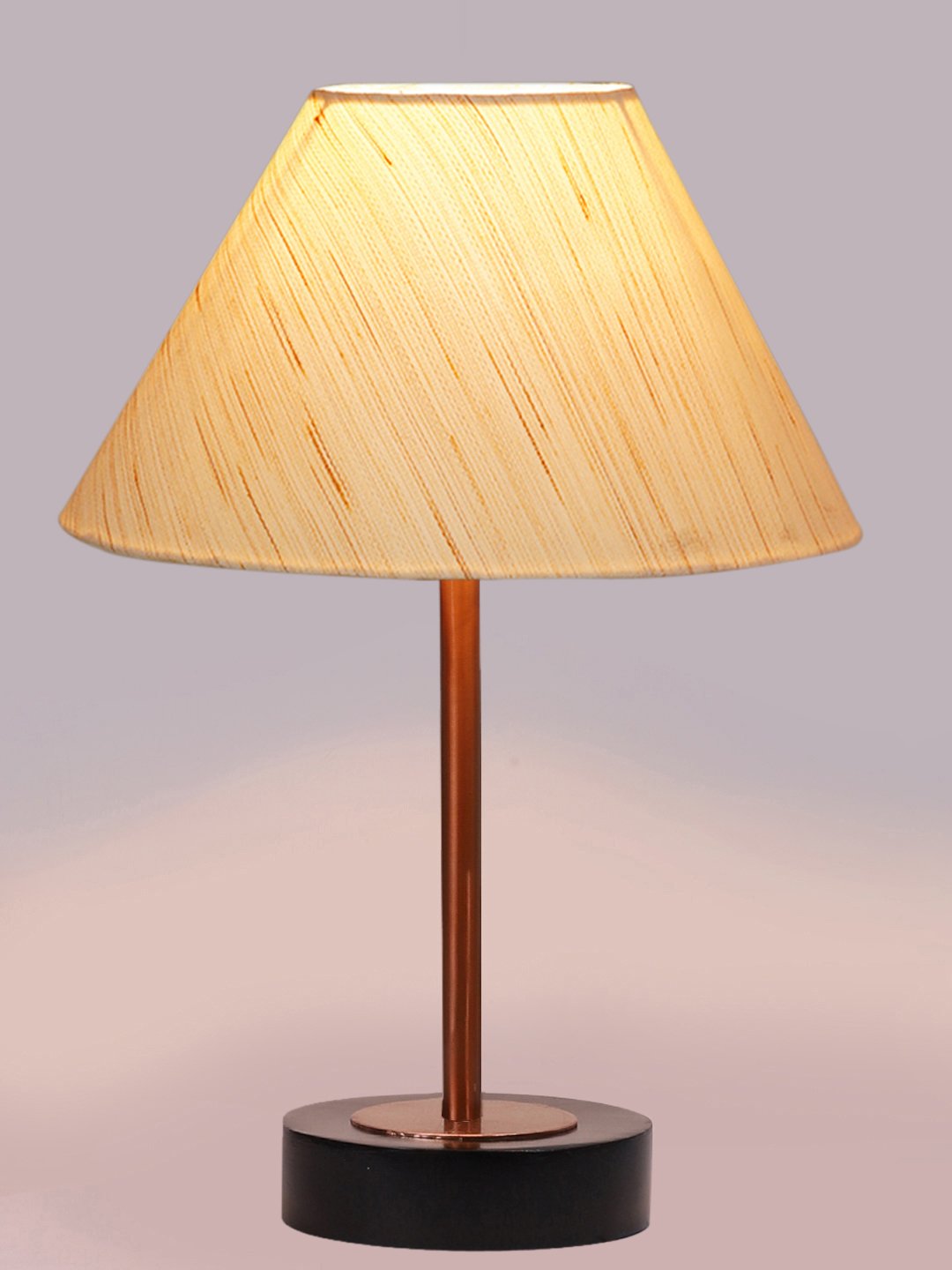 Ambika Home Luxury Premium Devansh off white cotton table lamp with Black wood base & Copper finish Metal (10X16.25 inches)-27 Lamp with off-white Shade for Living Room, Bedroom & Hallway - Image 6